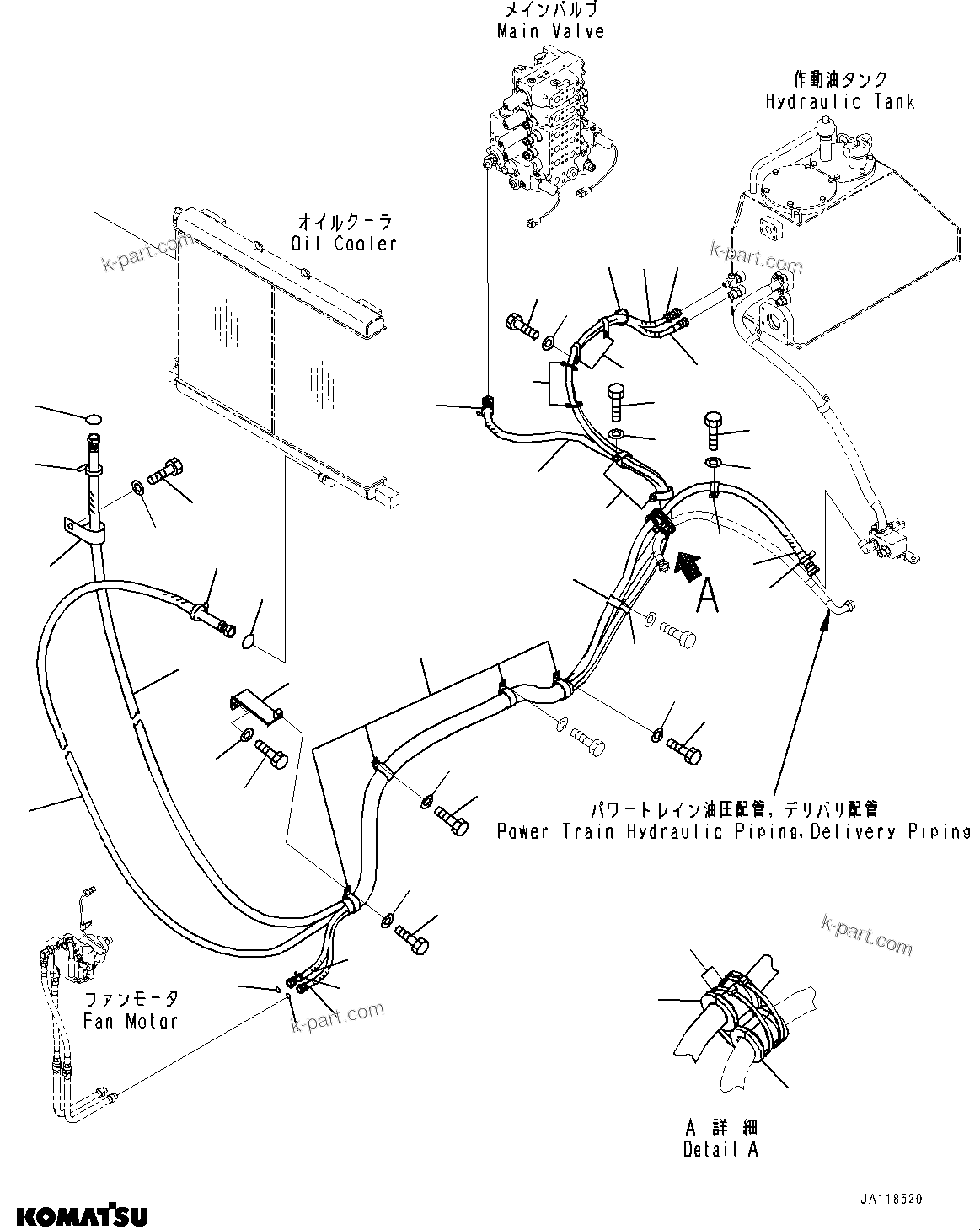 Komatsu parts book diagram for D85MS-15 S/N 2101-UP: HYDRAULIC OIL COOLER PIPING, RETURN PIPING, OIL COOLER(#2003-)