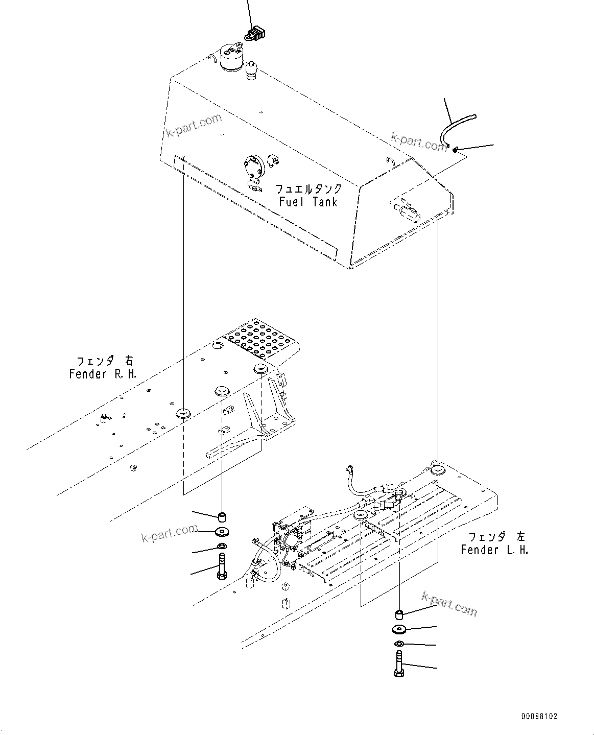 Komatsu parts book diagram for D85MS-15 S/N 2101-UP: FUEL TANK, LOCK(#1006-)