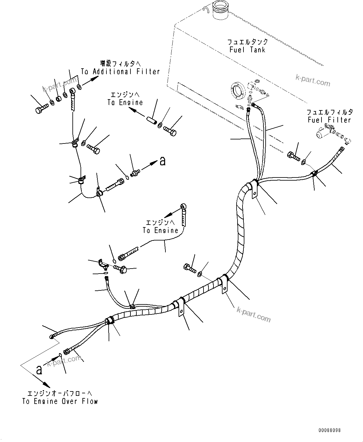 Komatsu parts book diagram for D85MS-15 S/N 2101-UP: FUEL PIPING, WATER SEPARATOR(#1006-2002)
