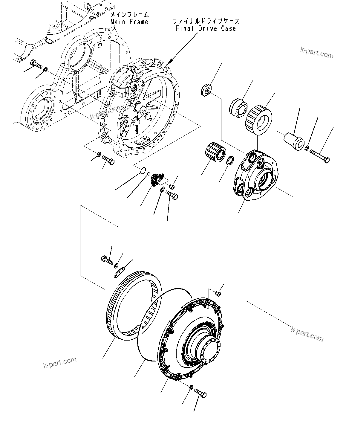Komatsu parts book diagram for D85MS-15 S/N 2101-UP: FINAL DRIVE, FINAL GEAR CASE L.H. (2/2)(#1006-)