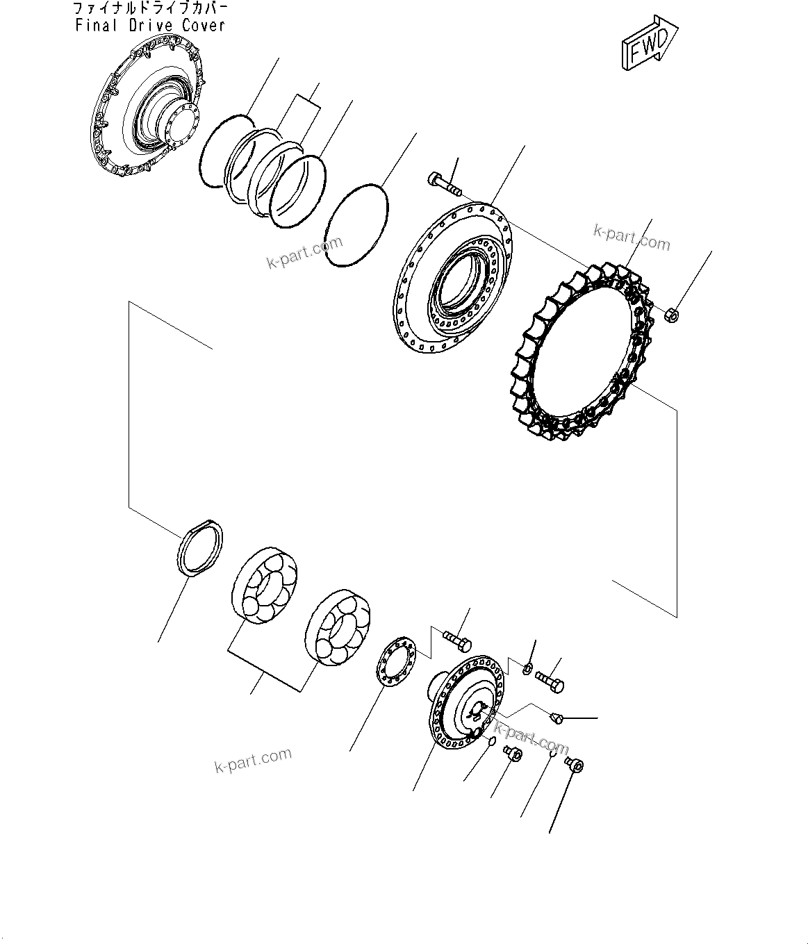 Komatsu parts book diagram for D85MS-15 S/N 2101-UP: FINAL DRIVE, SPROCKET, R.H.(#1006-)