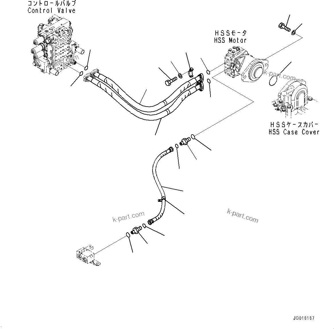 Komatsu parts book diagram for D85MS-15 S/N 2101-UP: POWER TRAIN HYDRAULIC PIPING, FAN PUMP (1/8)(#1006-)