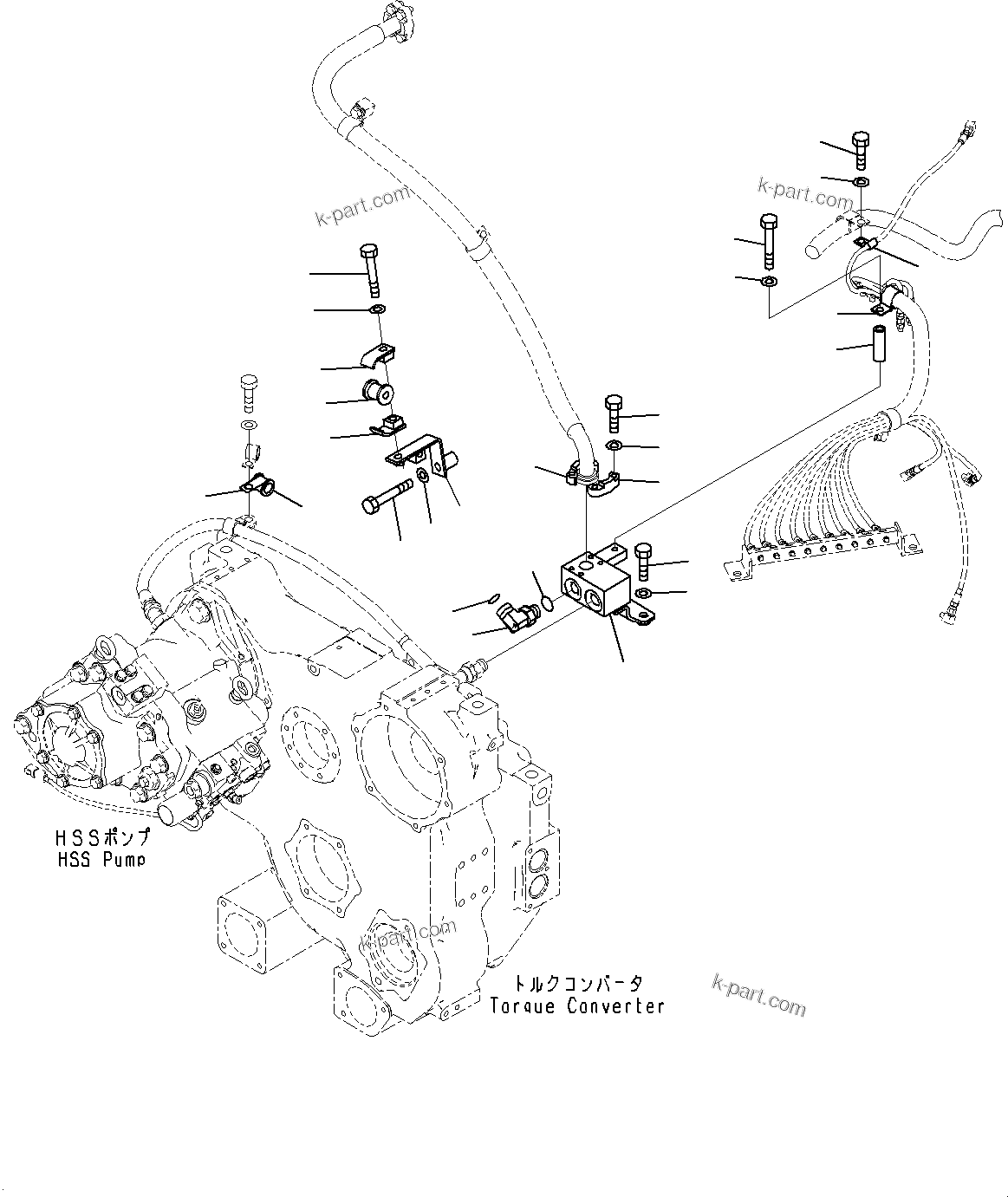 Komatsu parts book diagram for D85MS-15 S/N 2101-UP: POWER TRAIN HYDRAULIC PIPING, ADDITIONAL PIPING(#1006-2002)