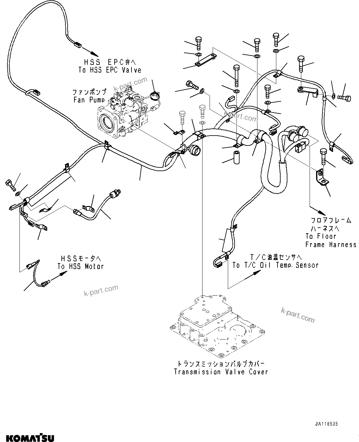 Komatsu parts book diagram for D85MS-15 S/N 2101-UP: POWER TRAIN WIRING HARNESS, (#2003-)