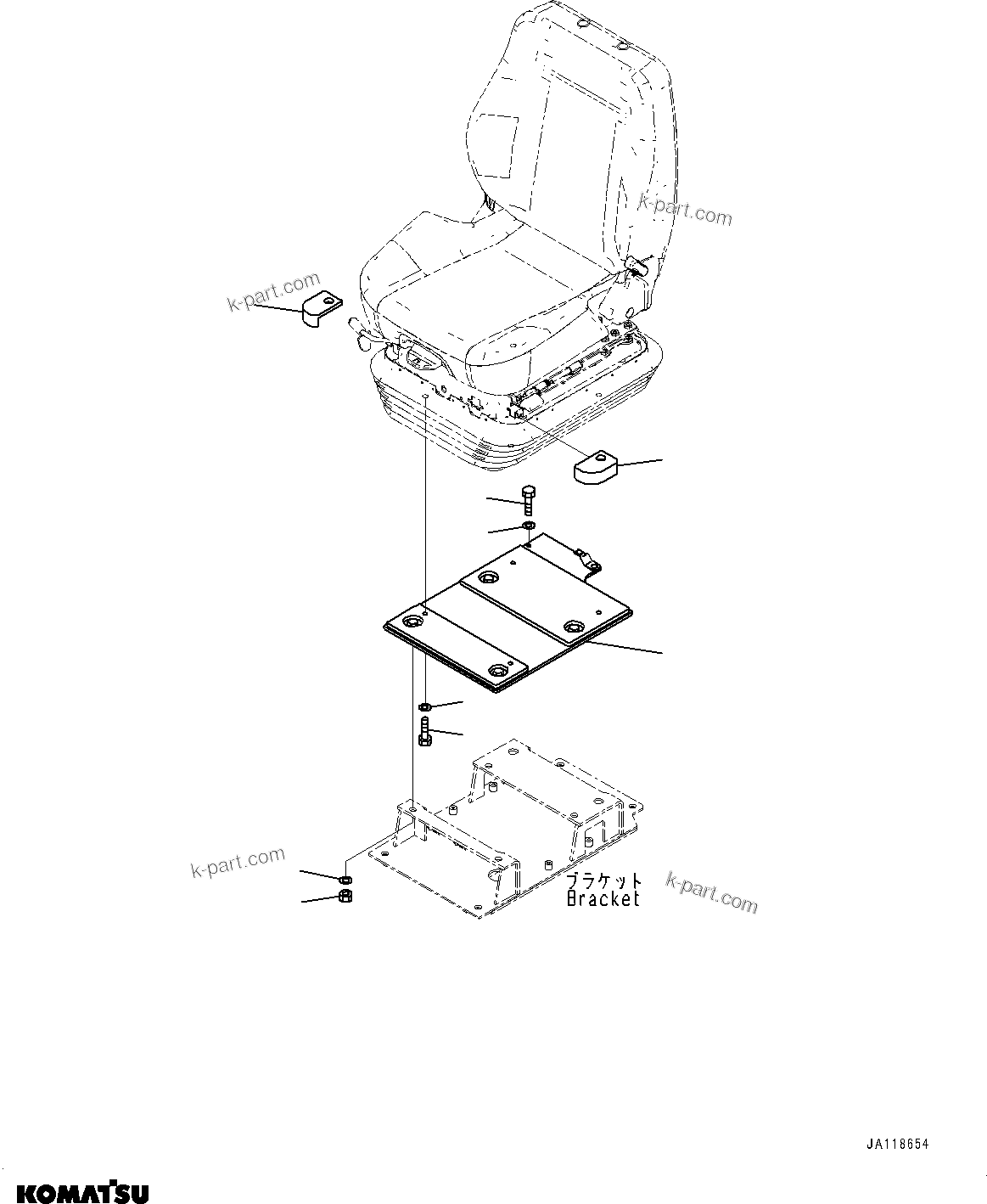 Komatsu parts book diagram for D85MS-15 S/N 2101-UP: OPERATOR'S SEAT, MOUNTING (MECHANICAL SUSPENSION TYPE, FABRIC, TURN TYPE, TILT)(#2001-)