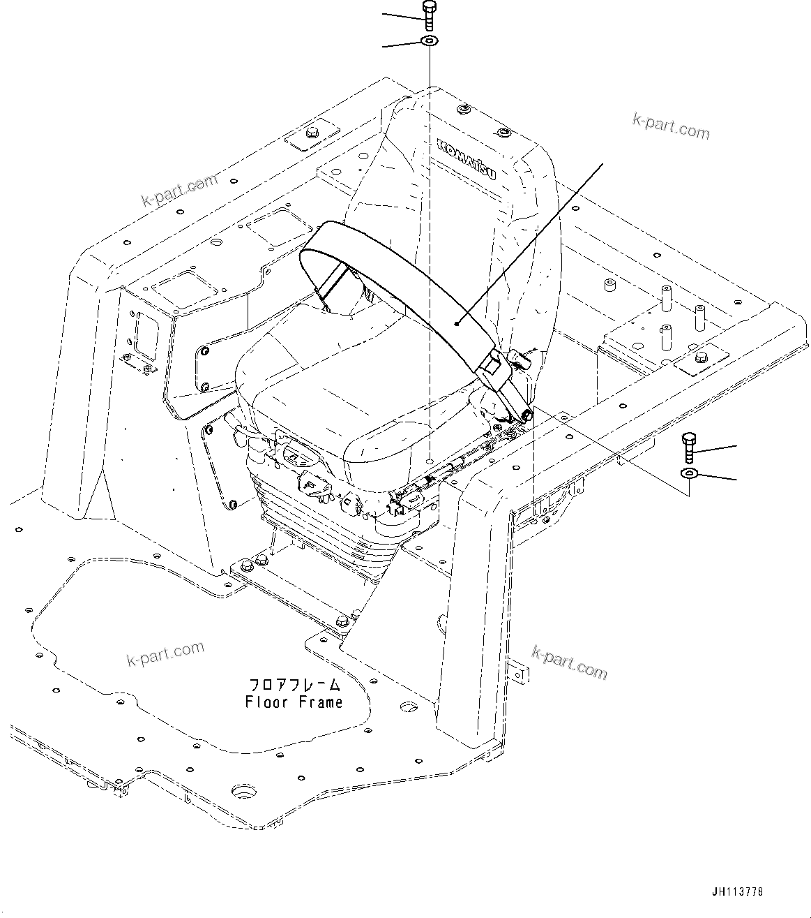 Komatsu parts book diagram for D85MS-15 S/N 2101-UP: SEAT BELT, (WITH 78MM, 2-POINT TYPE, SUSPENSION TYPE OPERATOR'S SEAT)(#2001-)