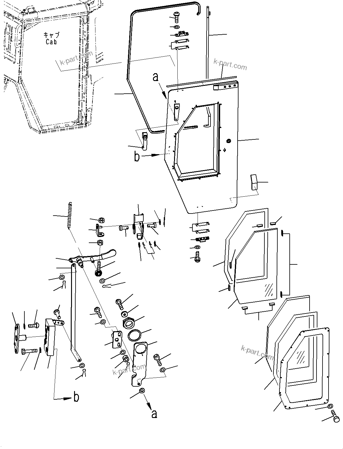 Komatsu parts book diagram for D85MS-15 S/N 2101-UP: CAB, DOOR, L.H.(#1006-)