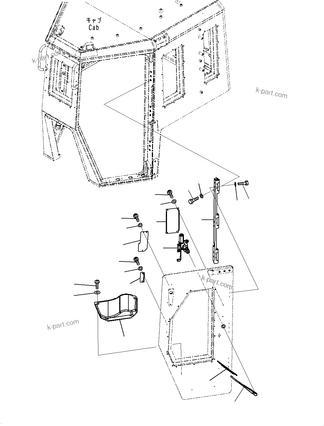 Komatsu parts book diagram for D85MS-15 S/N 2101-UP: CAB, DOOR WIPER (1/2)(#1006-)