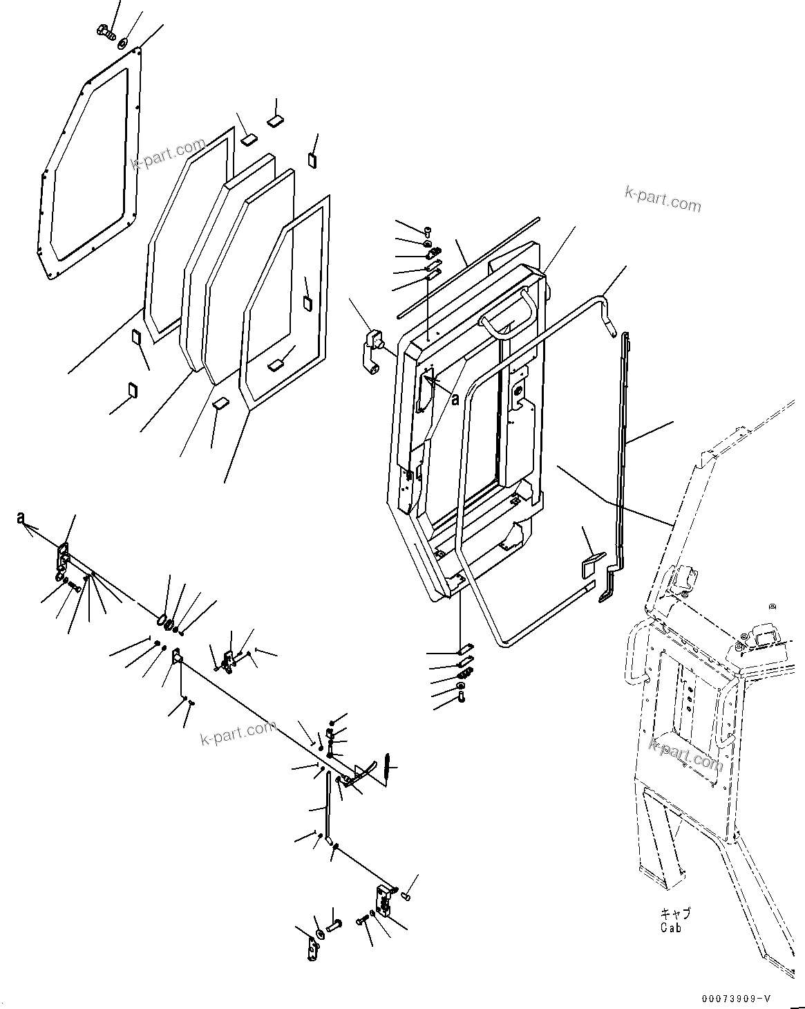 Komatsu parts book diagram for D85MS-15 S/N 2101-UP: CAB, DOOR, R.H.(#1006-)