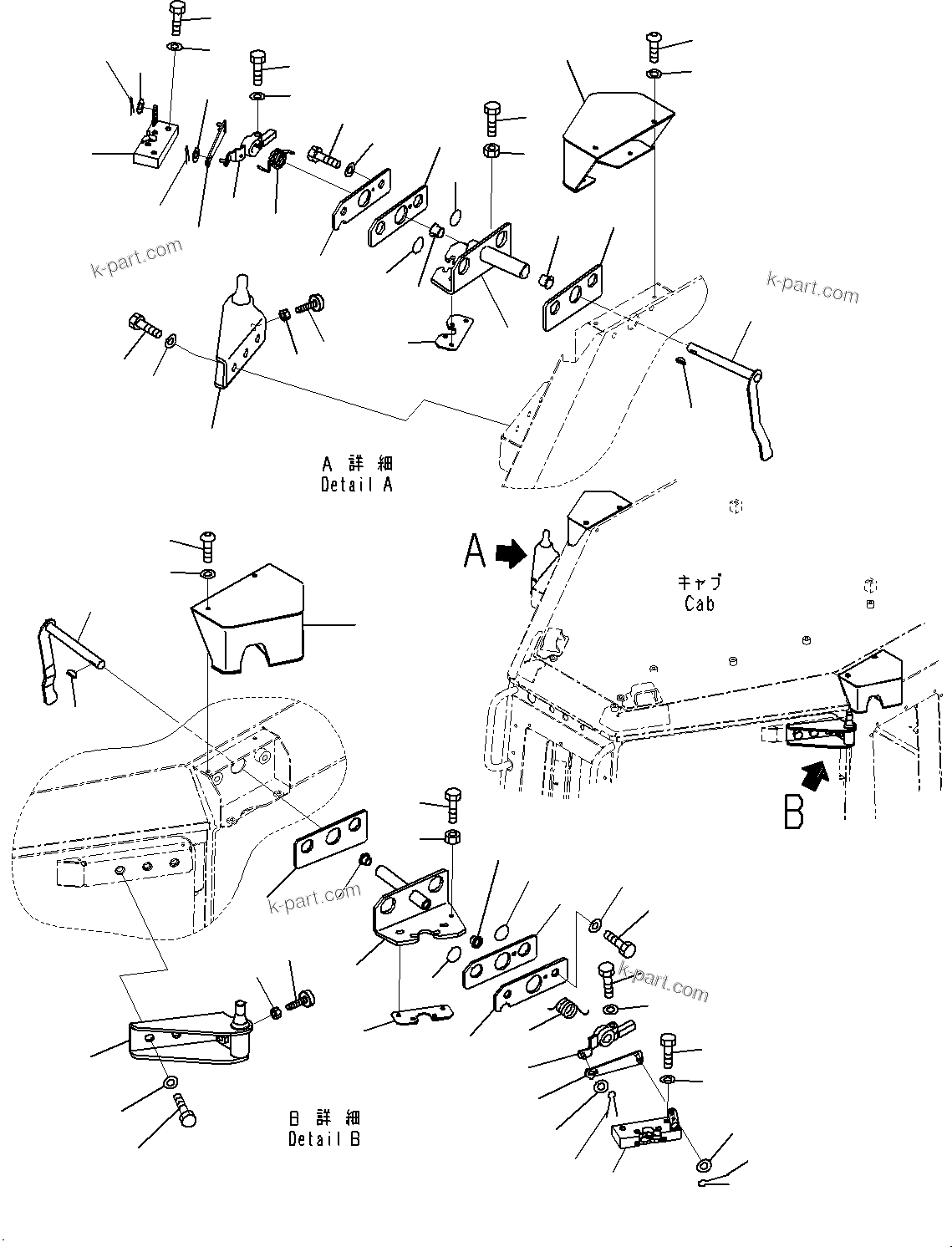 Komatsu parts book diagram for D85MS-15 S/N 2101-UP: CAB, DOOR OPEN LOCK(#1006-)