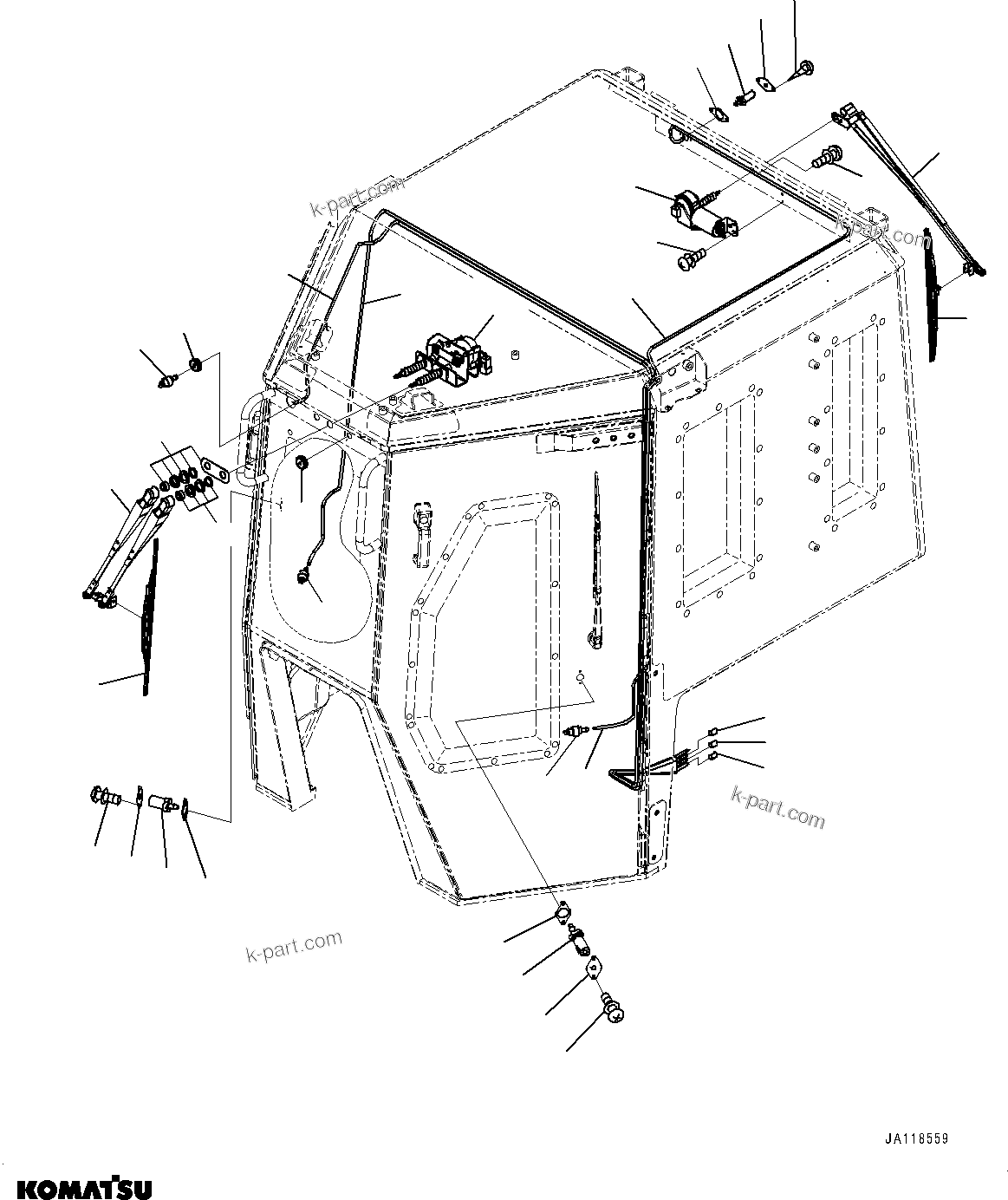 Komatsu parts book diagram for D85MS-15 S/N 2101-UP: CAB, FRONT AND REAR WIPER(#2002-)