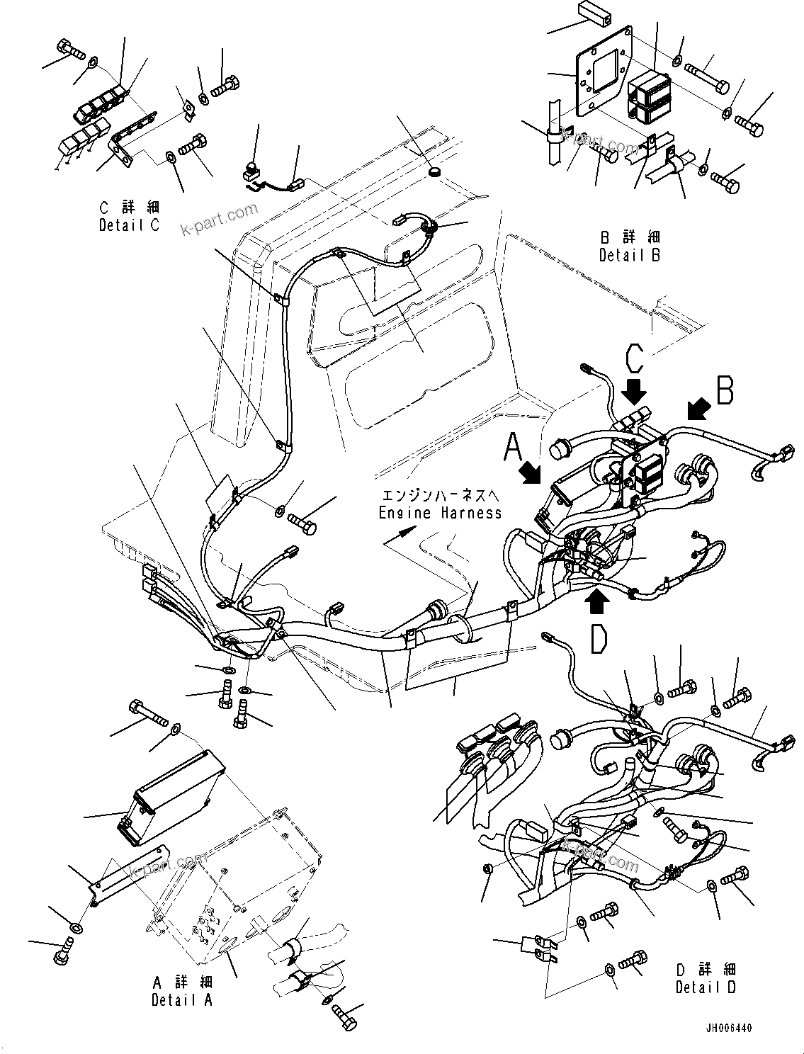 Komatsu parts book diagram for D85MS-15 S/N 2101-UP: FLOOR FRAME, WIRING HARNESS (1/3)(#2001-2002)