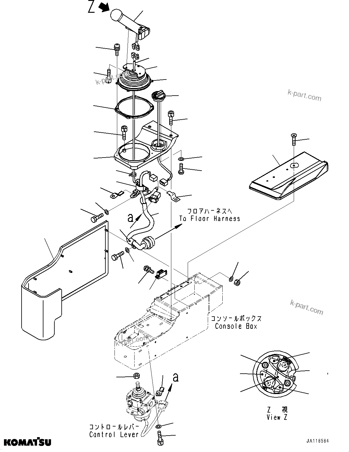 Komatsu parts book diagram for D85MS-15 S/N 2101-UP: FLOOR FRAME, LEVER AND CONSOLE(#2001-)