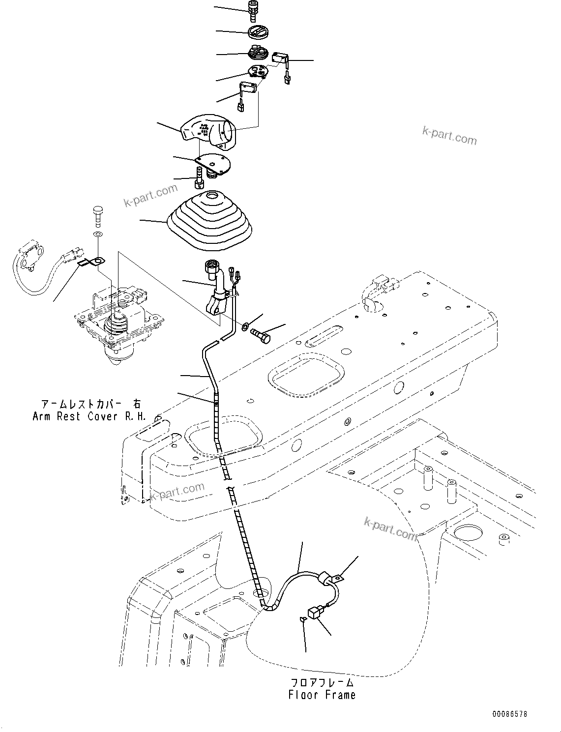 Komatsu parts book diagram for D85MS-15 S/N 2101-UP: FLOOR FRAME, CONTROL LEVER BOOT AND KNOB(#2001-2002)