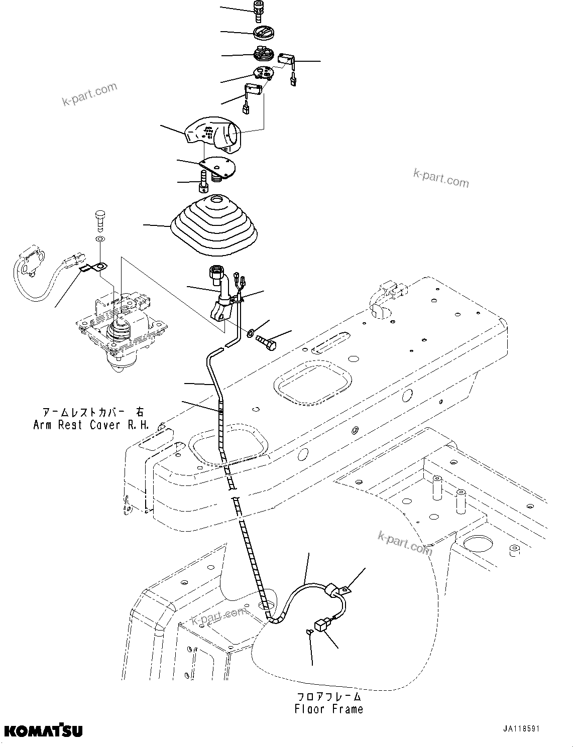 Komatsu parts book diagram for D85MS-15 S/N 2101-UP: FLOOR FRAME, CONTROL LEVER BOOT AND KNOB(#2003-)
