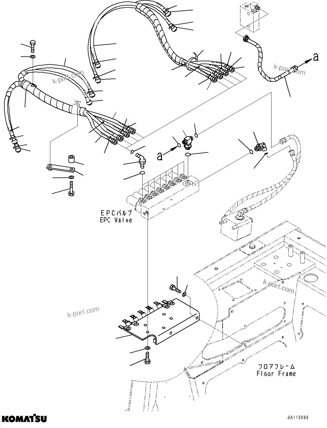 Komatsu parts book diagram for D85MS-15 S/N 2101-UP: FLOOR FRAME, EPC VALVE PIPING(#2001-)