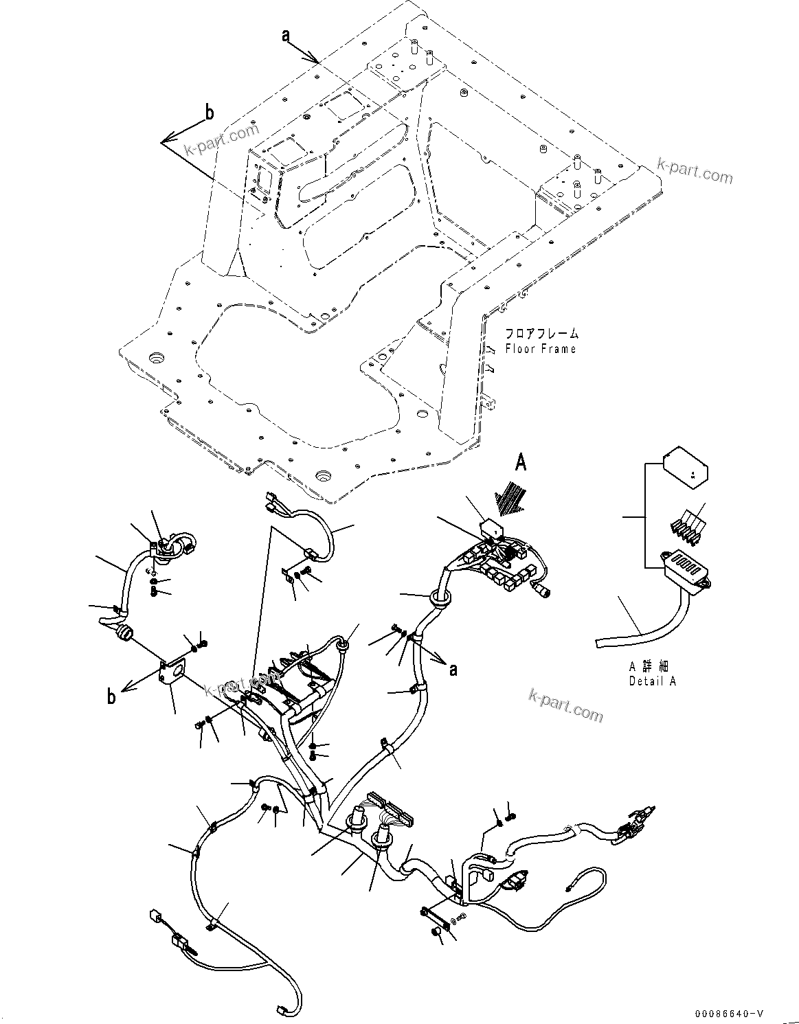Komatsu parts book diagram for D85MS-15 S/N 2101-UP: FLOOR FRAME, WIRING HARNESS (3/3)(#2001-2002)
