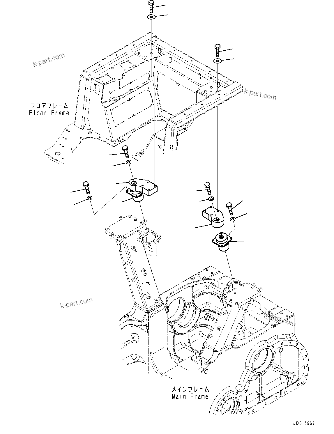 Komatsu parts book diagram for D85MS-15 S/N 2101-UP: FLOOR MOUNTING, (#1006-)