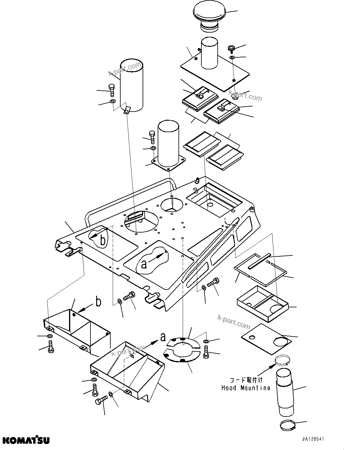 Komatsu parts book diagram for D85MS-15 S/N 2101-UP: ENGINE HOOD AND SIDE COVER GROUP, HOOD(#1006-)