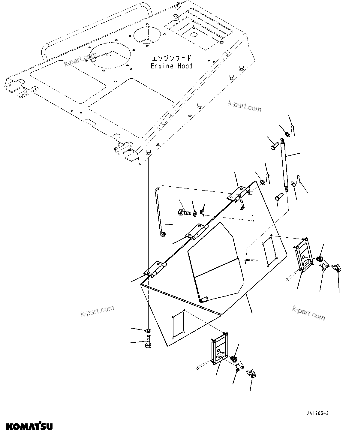 Komatsu parts book diagram for D85MS-15 S/N 2101-UP: ENGINE HOOD AND SIDE COVER GROUP, SIDE COVER TOP, L.H.(#1006-)