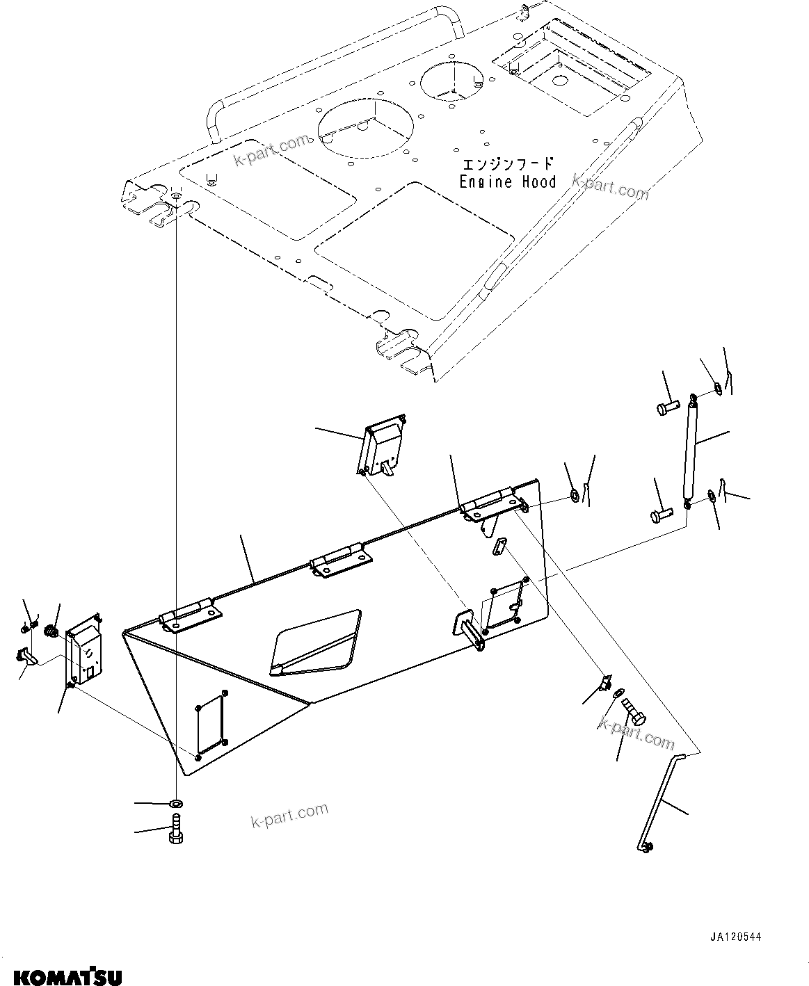 Komatsu parts book diagram for D85MS-15 S/N 2101-UP: ENGINE HOOD AND SIDE COVER GROUP, SIDE COVER TOP, R.H.(#1006-)