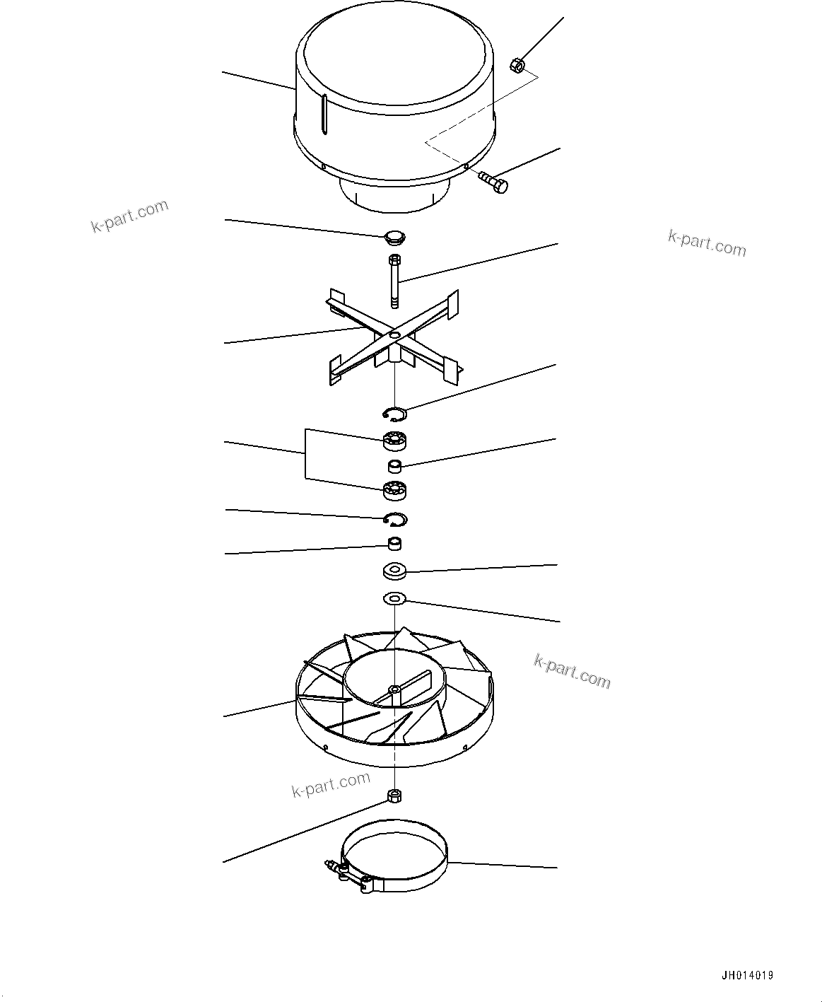 Komatsu parts book diagram for D85MS-15 S/N 2101-UP: PRE-CLEANER, (#2001-)