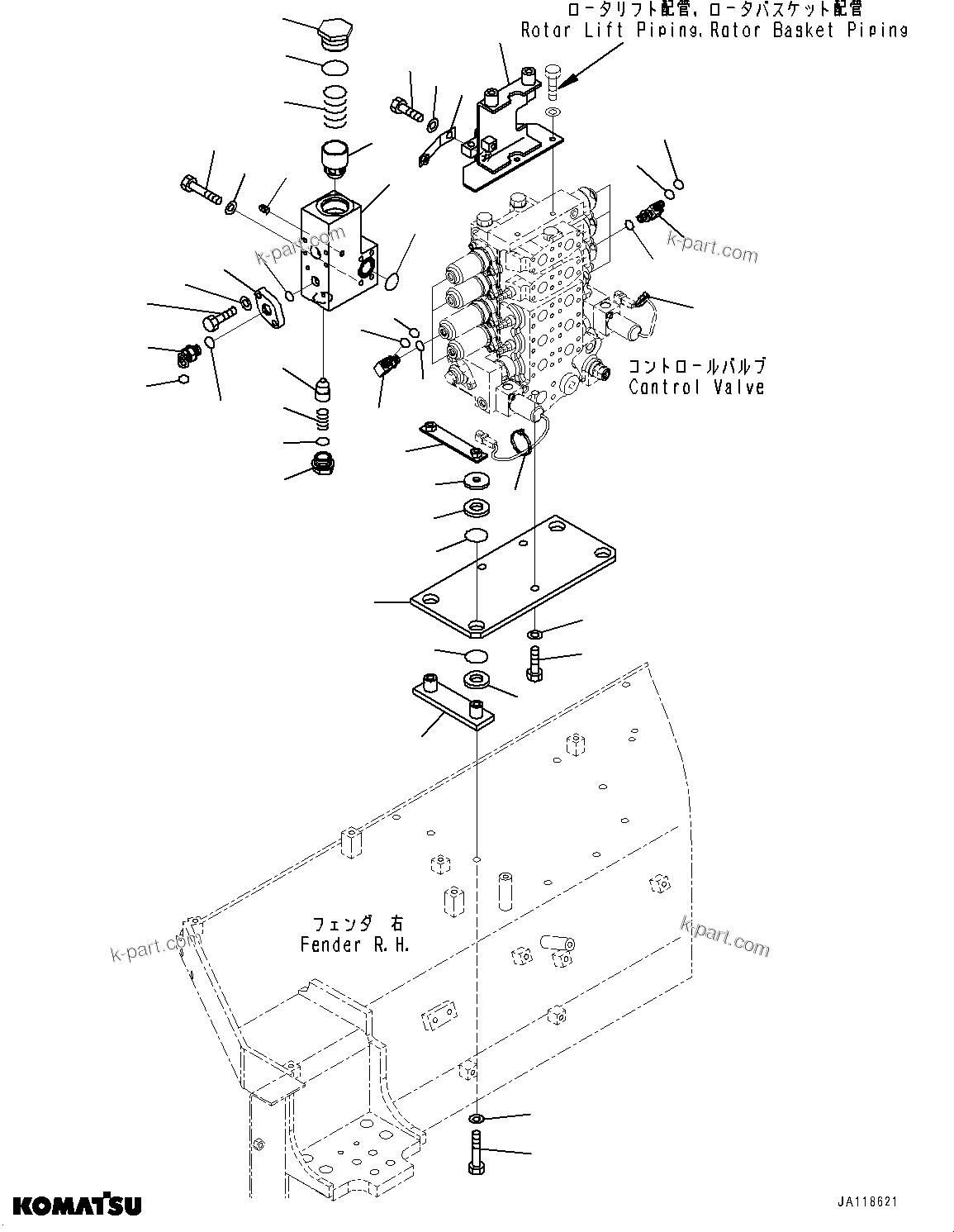 Komatsu parts book diagram for D85MS-15 S/N 2101-UP: FENDER, CONTROL VALVE (10/10)(#1006-)
