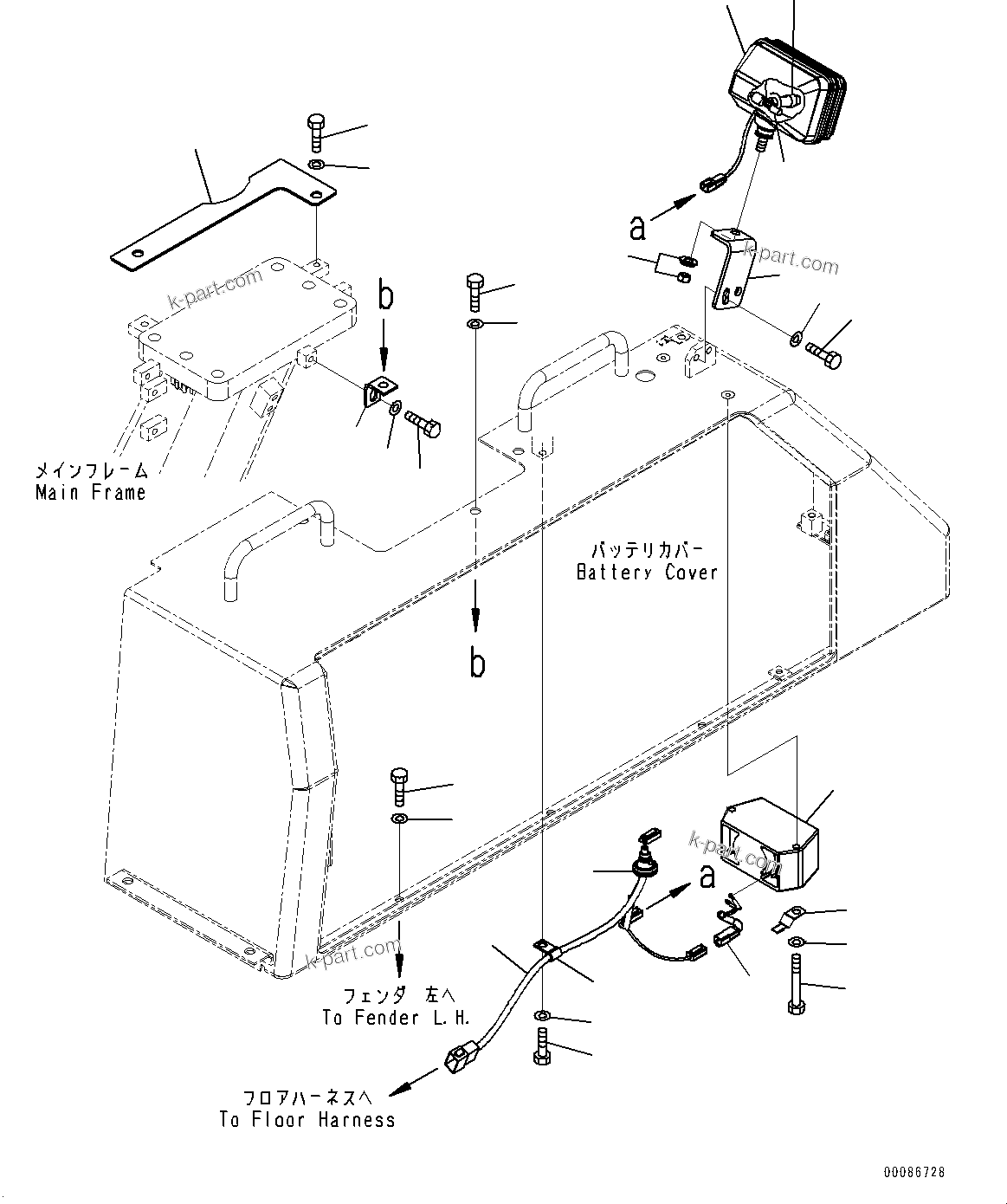 Komatsu parts book diagram for D85MS-15 S/N 2101-UP: FENDER RELATED PARTS, REAR WORKING LAMP AND BACKUP ALARM(#1006-)