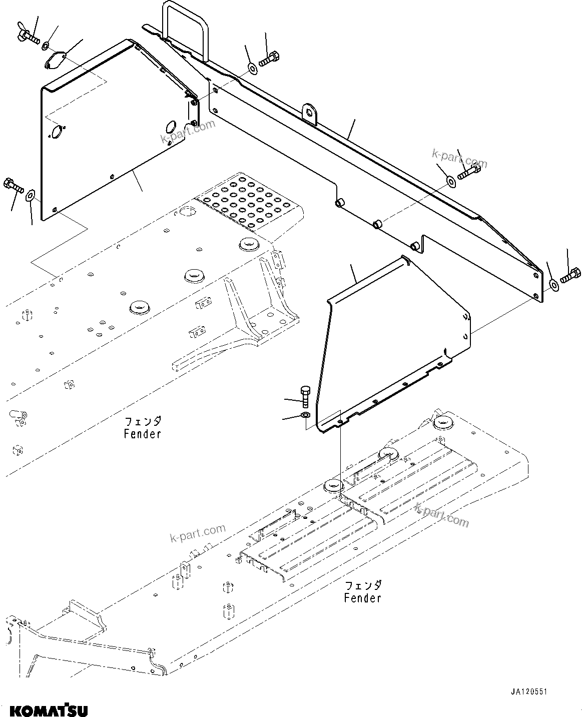 Komatsu parts book diagram for D85MS-15 S/N 2101-UP: FENDER RELATED PARTS, TANK GUARD(#1006-)
