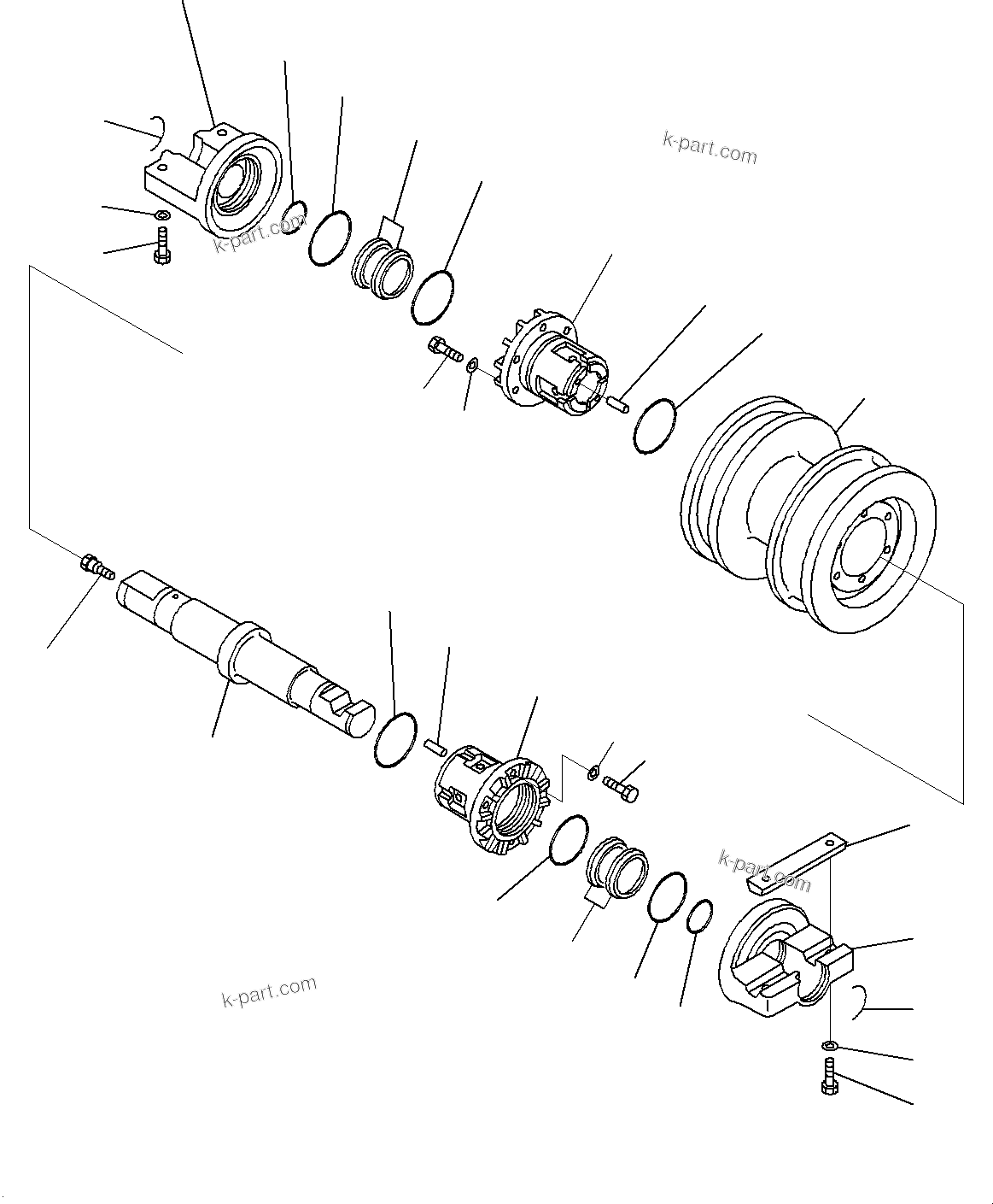 Komatsu parts book diagram for D85MS-15 S/N 2101-UP: TRACK FRAME, TRACK ROLLER DOUBLE FLANGE, R.H.(#1006-)