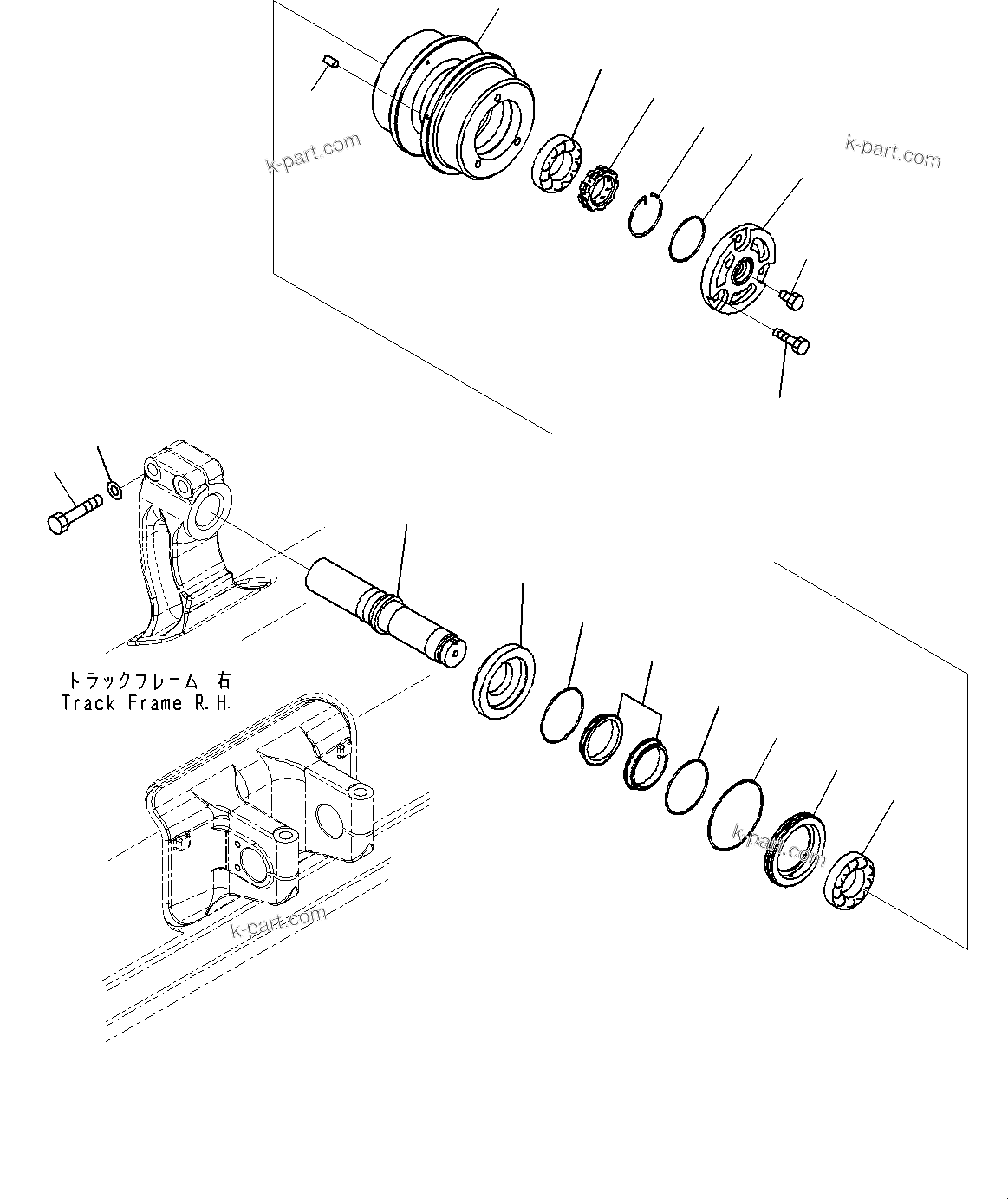 Komatsu parts book diagram for D85MS-15 S/N 2101-UP: TRACK FRAME, CARRIER ROLLER, R.H.(#1006-)