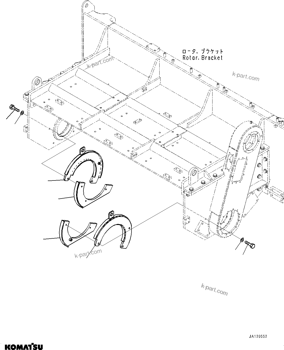 Komatsu parts book diagram for D85MS-15 S/N 2101-UP: ROTOR, CHAIN GUARD, FRONT AND LOWER GUARD (WITH BASKET)(#2101-)