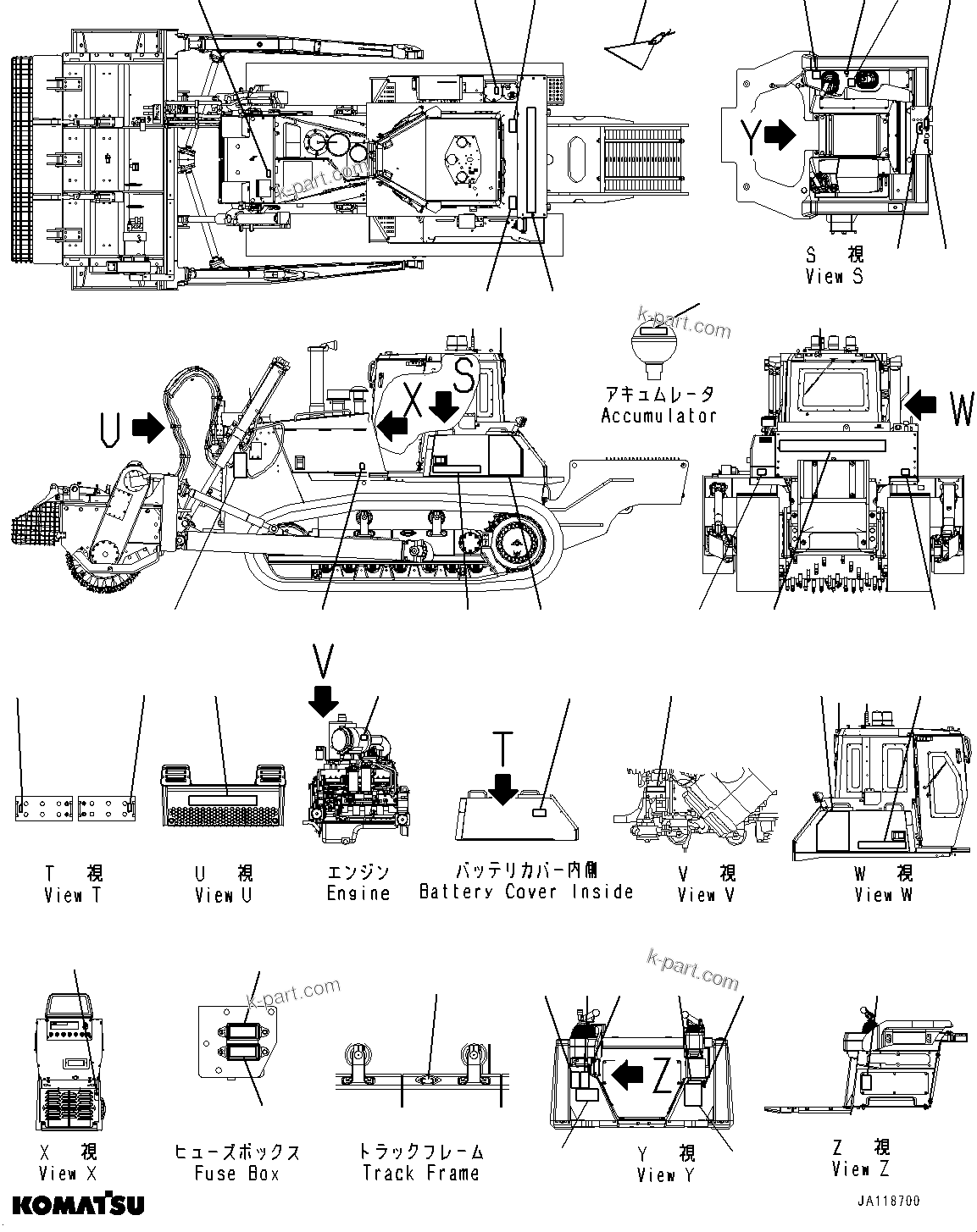 Komatsu parts book diagram for D85MS-15 S/N 2101-UP: MARKS AND PLATES, (WITH PERFORATED HOOD AND SIDE COVER)(#2001-)