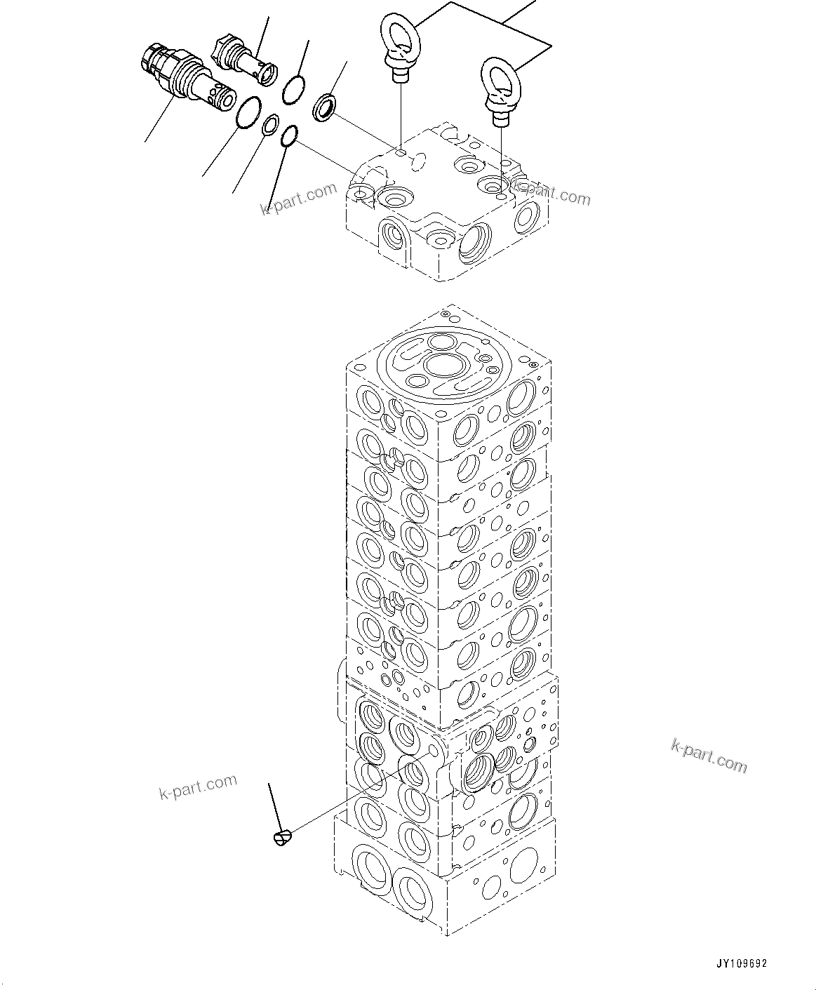 Komatsu parts book diagram for PC33E-6 S/N 2201-UP: CONTROL VALVE, 10-VALVE (20/26)(#2201-)