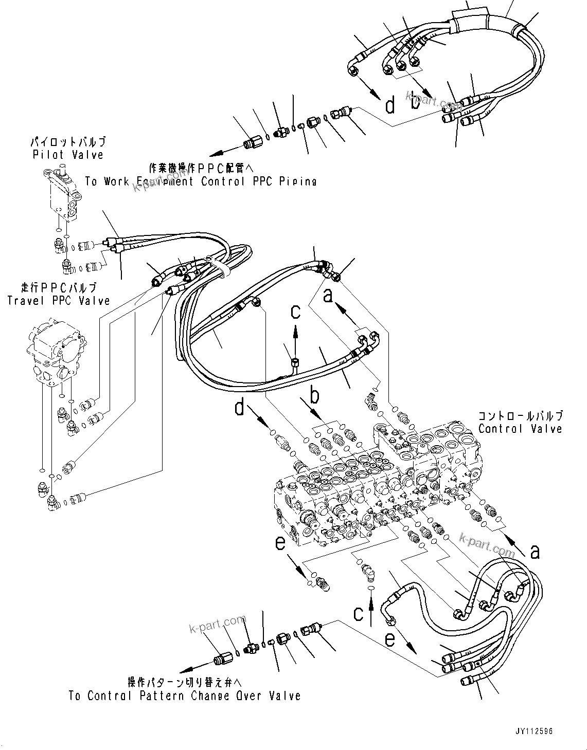 Komatsu parts book diagram for PC33E-6 S/N 2201-UP: CONTROL VALVE, PPC PIPING(#2201-)