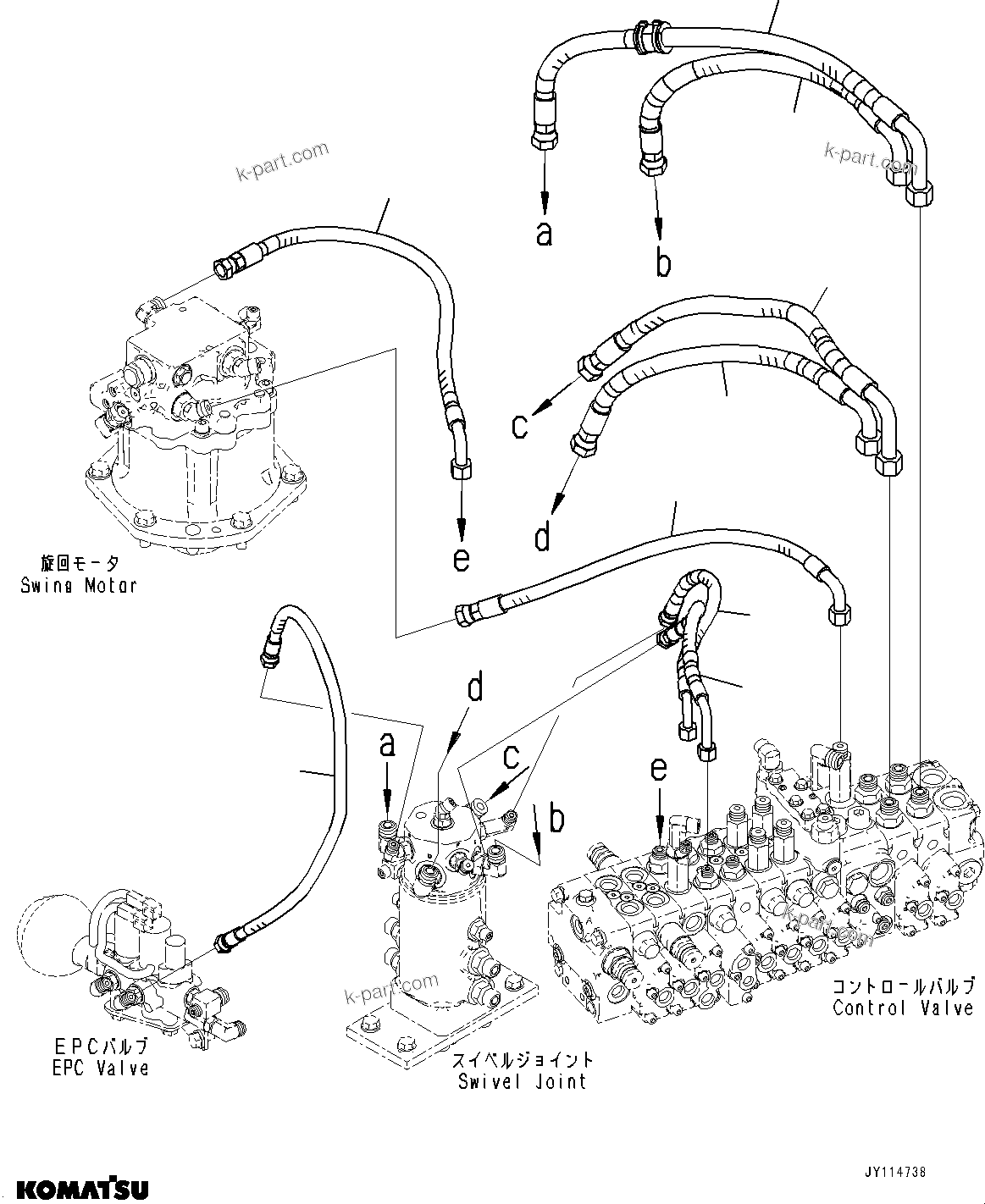 Komatsu parts book diagram for PC33E-6 S/N 2201-UP: ACTUATOR PIPING, SWING PIPING (PROVISION FOR QUICK HITCH)(#2201-)