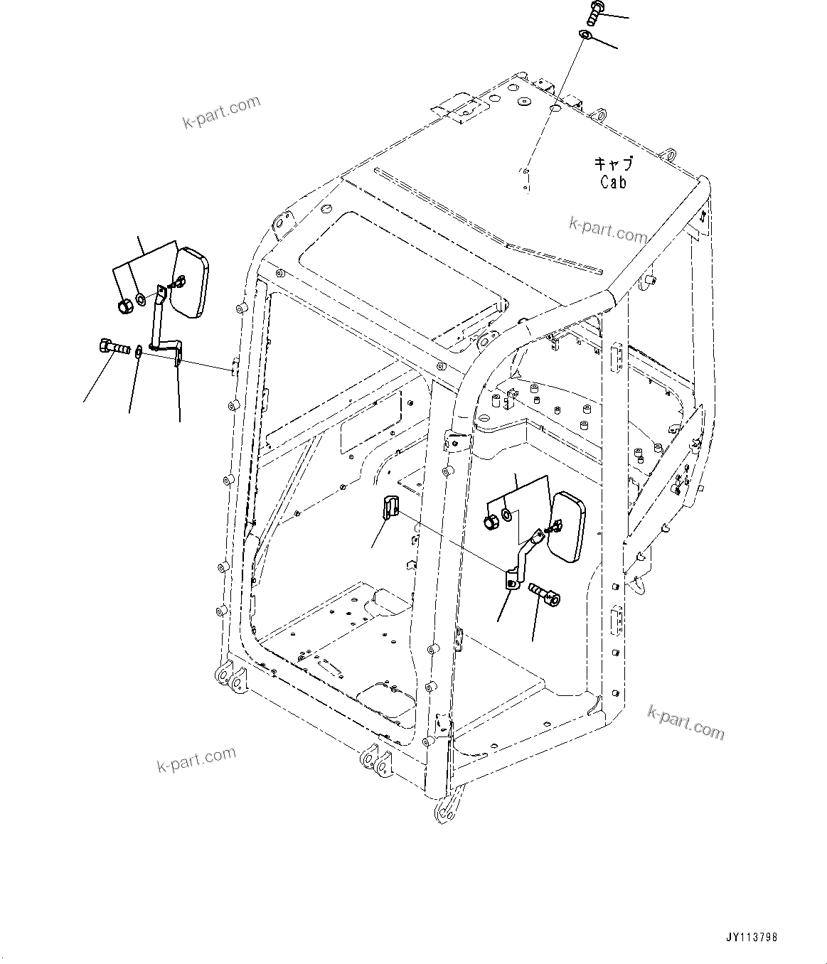 Komatsu parts book diagram for PC33E-6 S/N 2201-UP: CAB, REARVIEW MIRROR(#2201-)