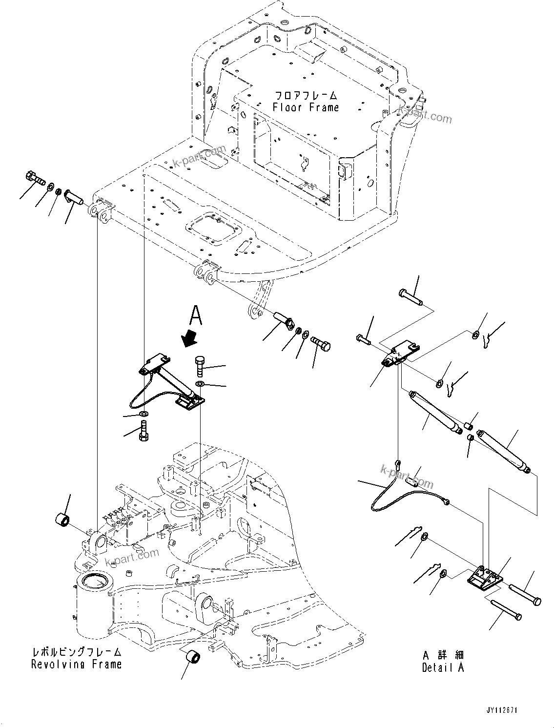 Komatsu parts book diagram for PC33E-6 S/N 2201-UP: FLOOR MOUNTING, GAS SPRINGS RELATED PARTS(#2201-)