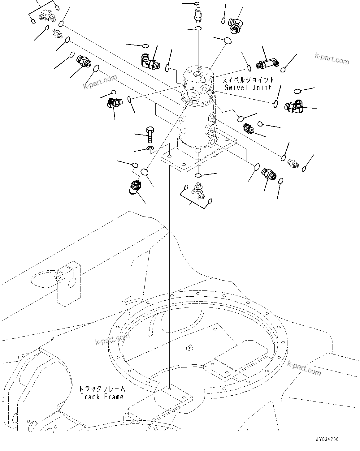 Komatsu parts book diagram for PC33E-6 S/N 2201-UP: TRACK FRAME, CONNECTING PARTS, SWIVEL JOINT(#2201-)