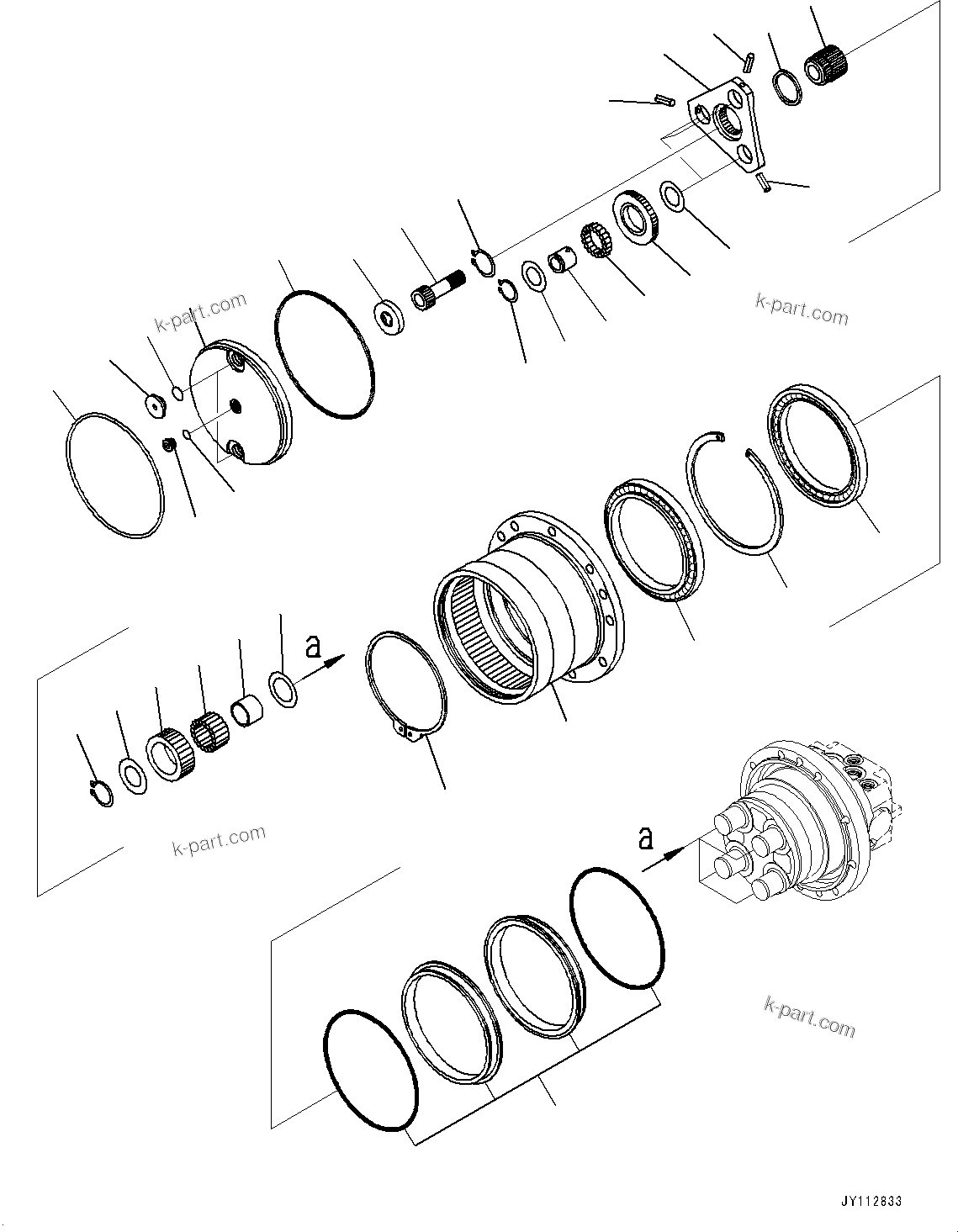 Komatsu parts book diagram for PC33E-6 S/N 2201-UP: TRACK FRAME, INNER PARTS, REDUCTION GEAR(#2201-)