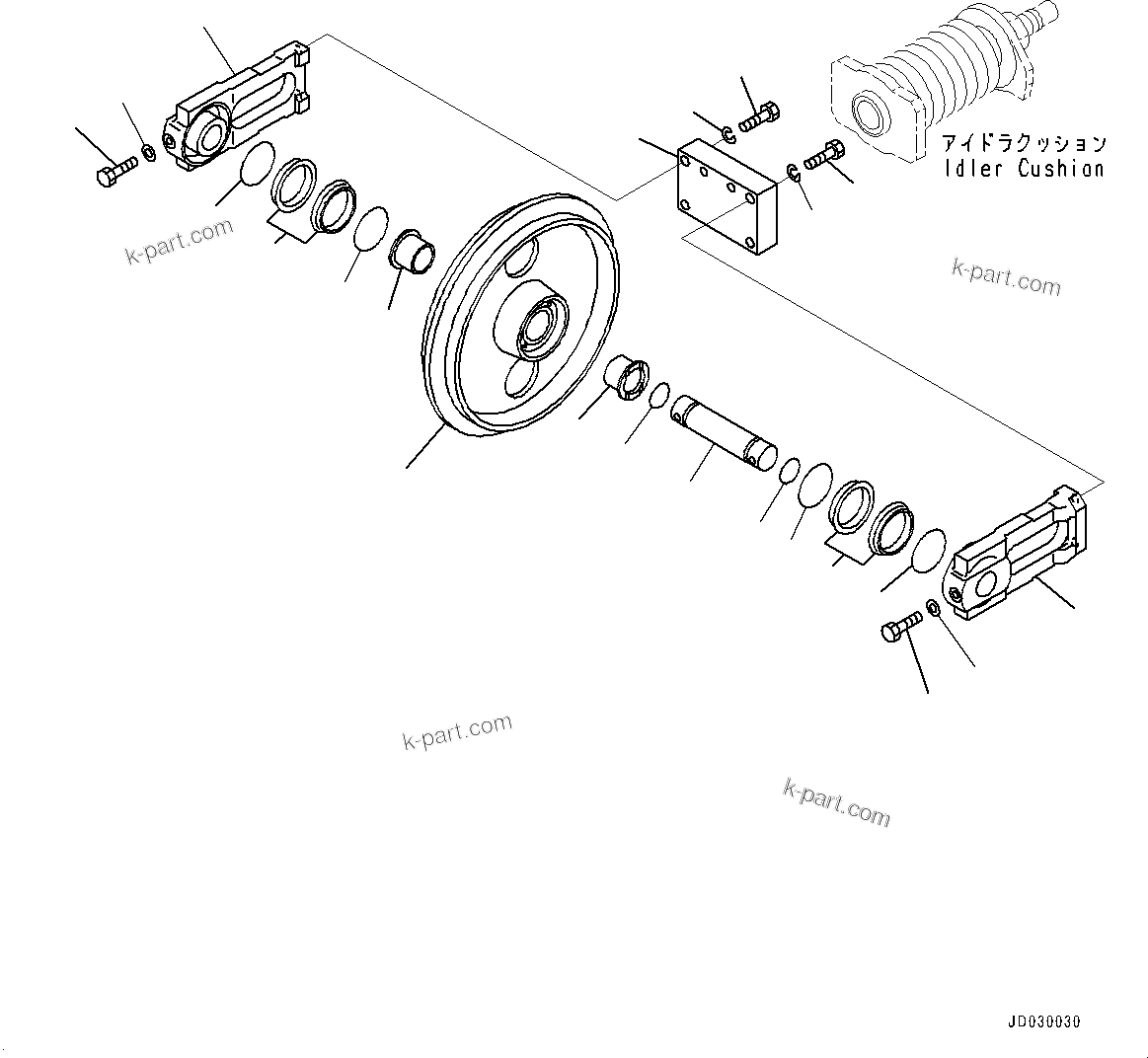 Komatsu parts book diagram for PC33E-6 S/N 2201-UP: TRACK FRAME, FRONT IDLER(#2201-)
