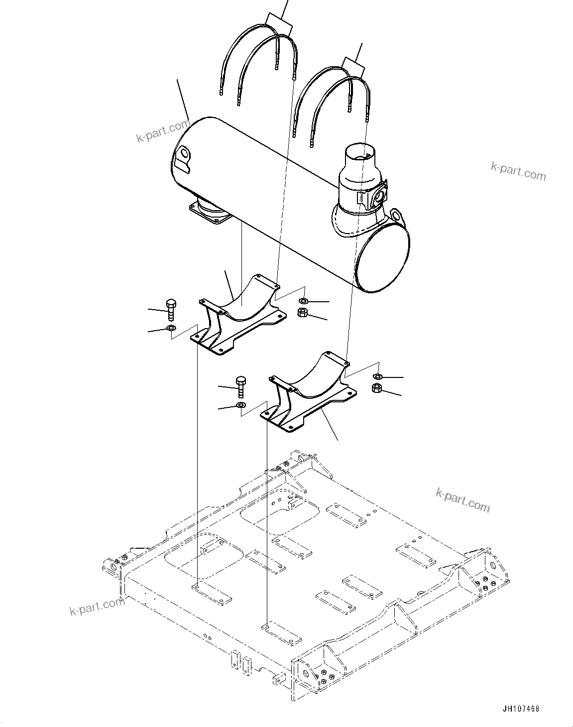 Komatsu parts book diagram for PC2000-11R S/N 31001-UP: EXHAUST PIPE, MUFFLER (1/2)(#30001-)