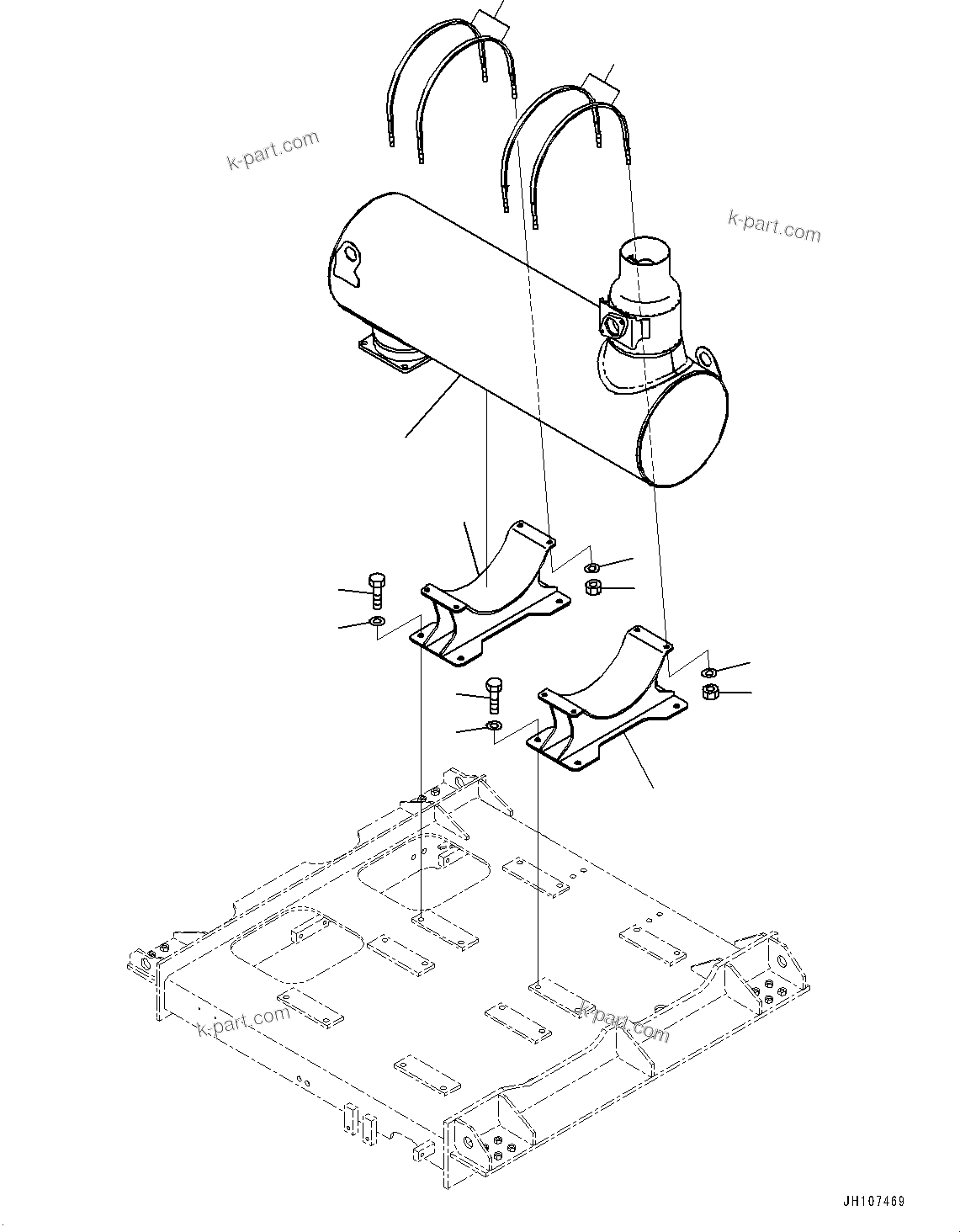 Komatsu parts book diagram for PC2000-11R S/N 31001-UP: EXHAUST PIPE, MUFFLER (2/2)(#30001-)