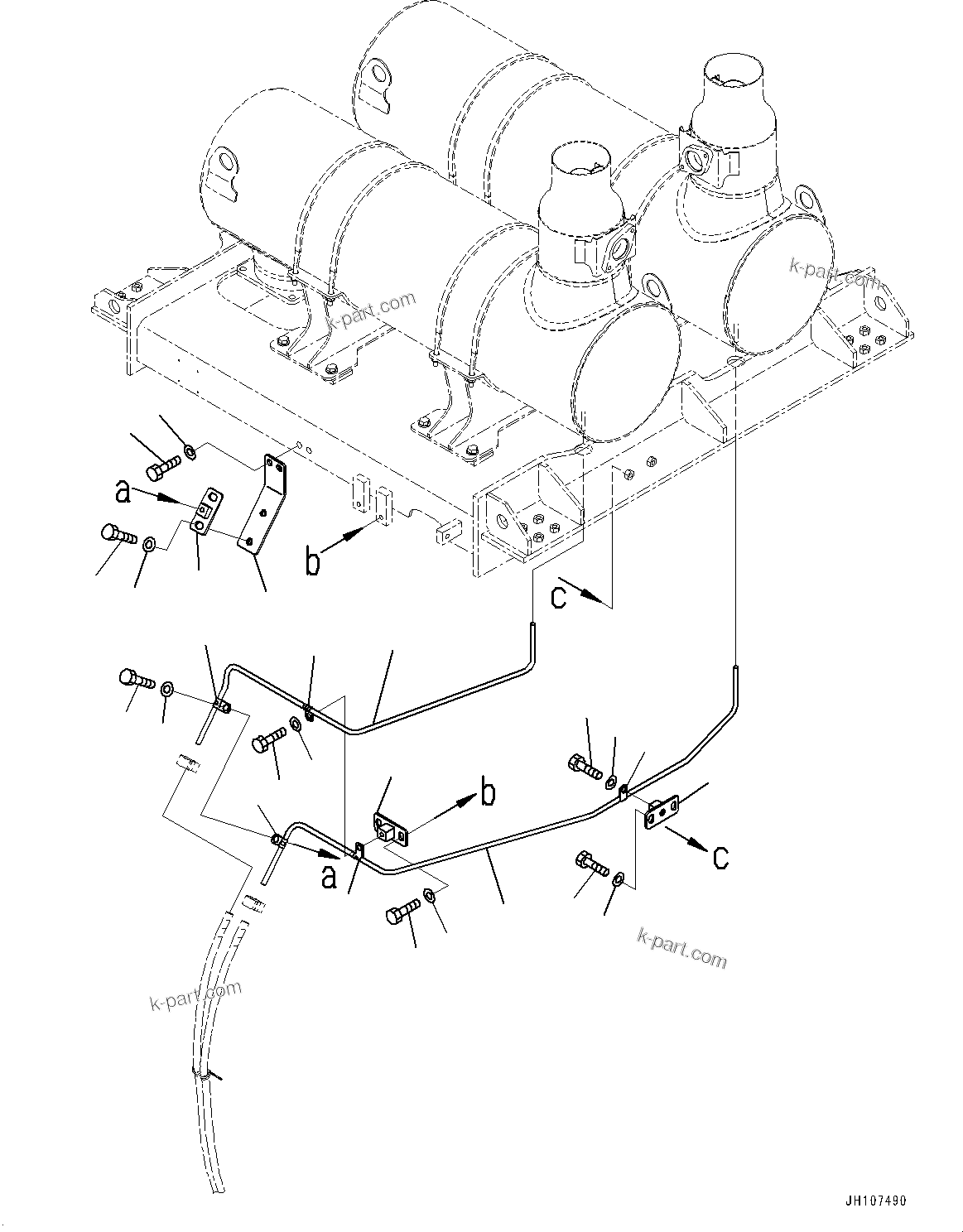 Komatsu parts book diagram for PC2000-11R S/N 31001-UP: EXHAUST PIPE, DRAIN PIPING (1/2)(#30001-)