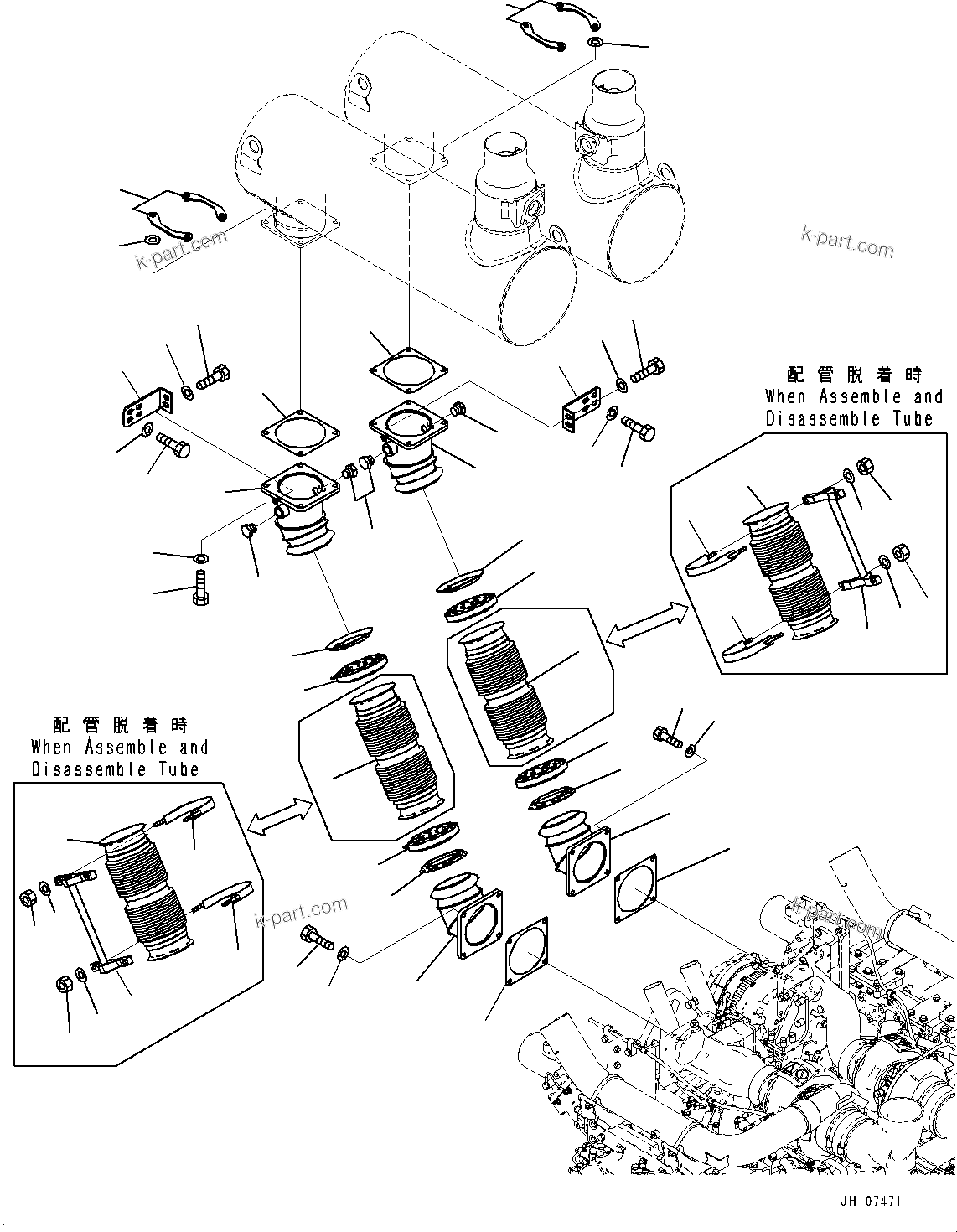 Komatsu parts book diagram for PC2000-11R S/N 31001-UP: EXHAUST PIPE, BELLOWS(#30001-)