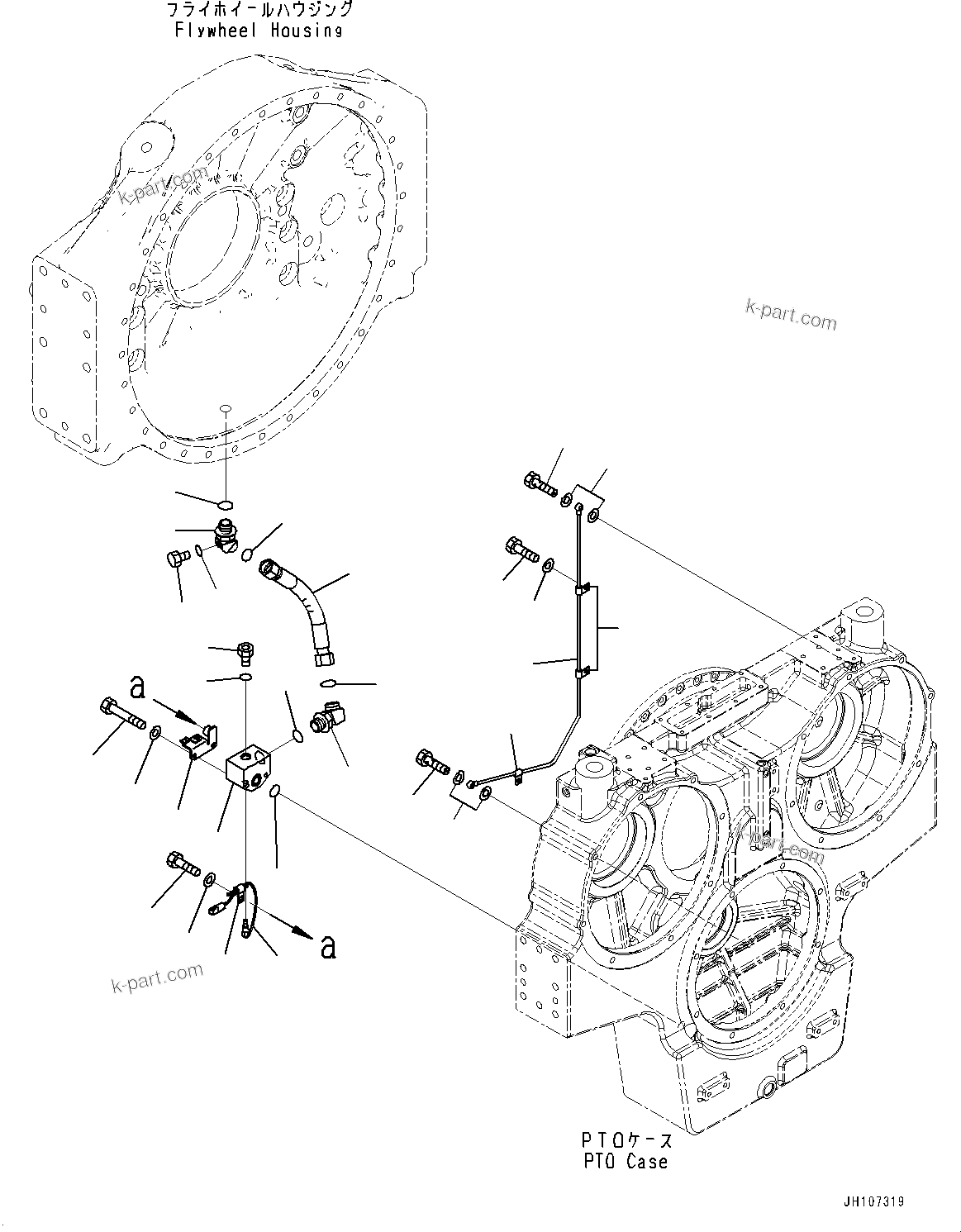 Komatsu parts book diagram for PC2000-11R S/N 31001-UP: PTO (POWER TAKE OFF), FLYWHEEL PIPING(#30016-)