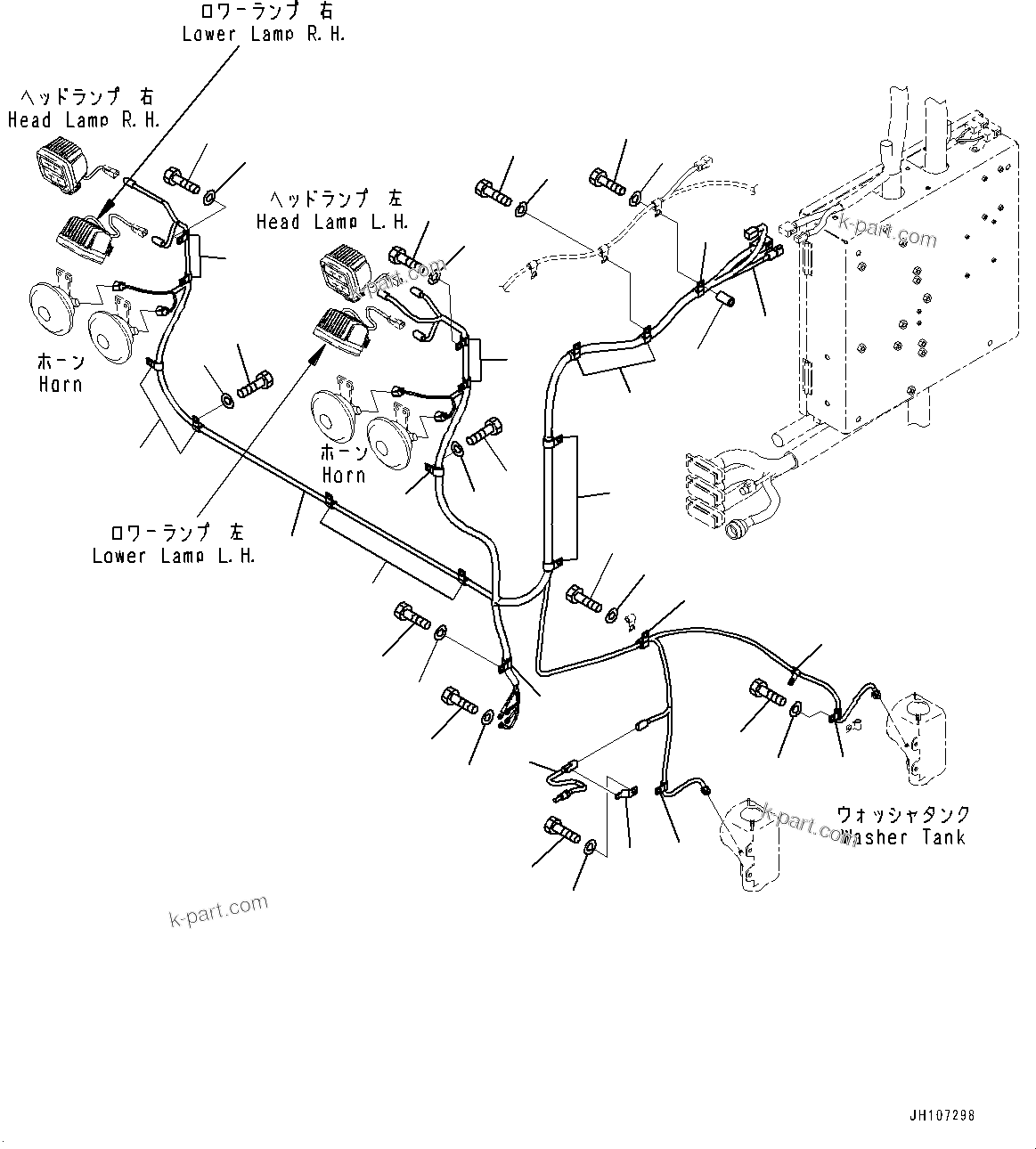 Komatsu parts book diagram for PC2000-11R S/N 31001-UP: ELECTRIC WIRING HARNESS, CAB BASE, WIRING HARNESS AND CLIP, WORKING LAMP SIDE(#30001-)