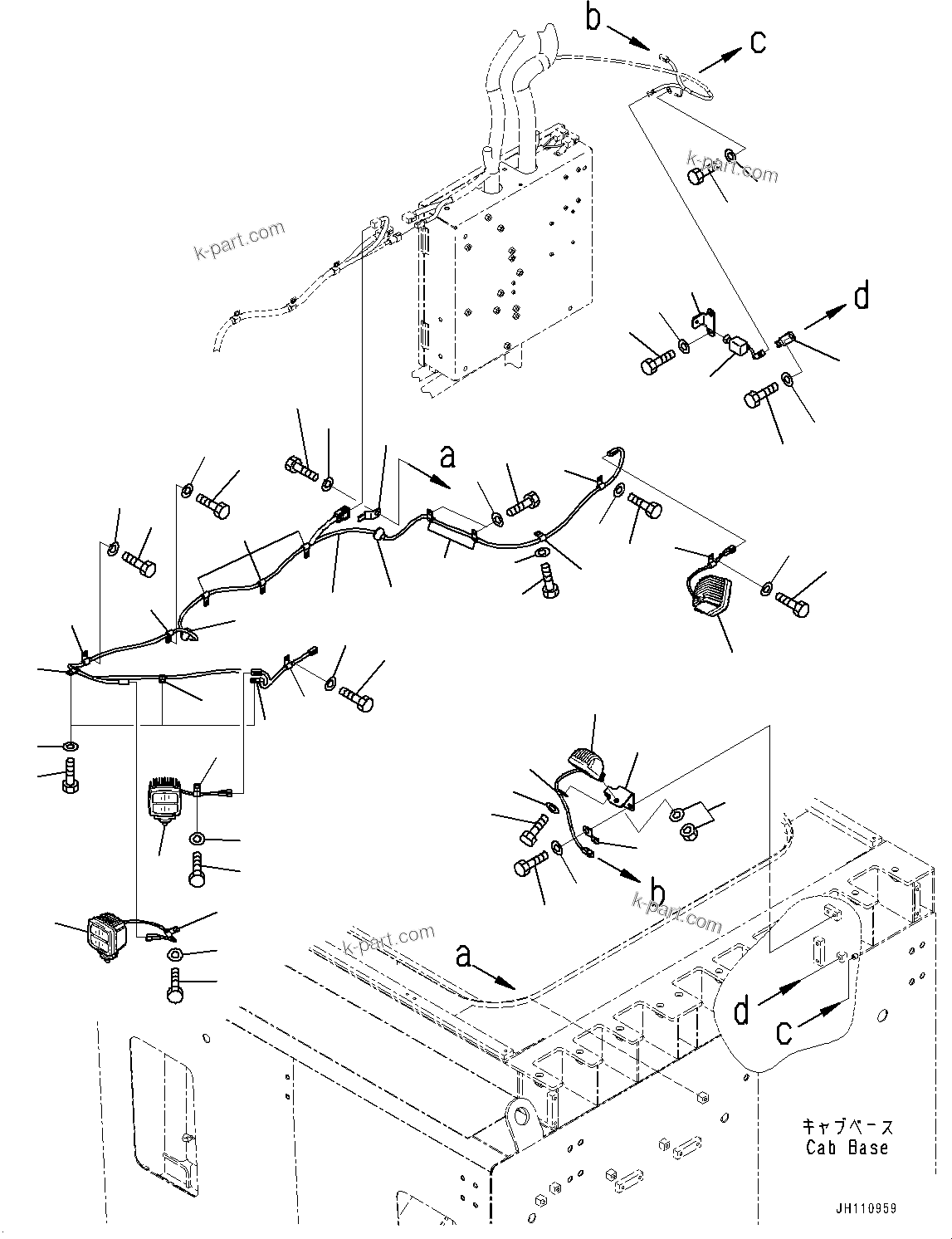 Komatsu parts book diagram for PC2000-11R S/N 31001-UP: ELECTRIC WIRING HARNESS, CAB BASE, WORKING LAMP, L.H.(#30001-)