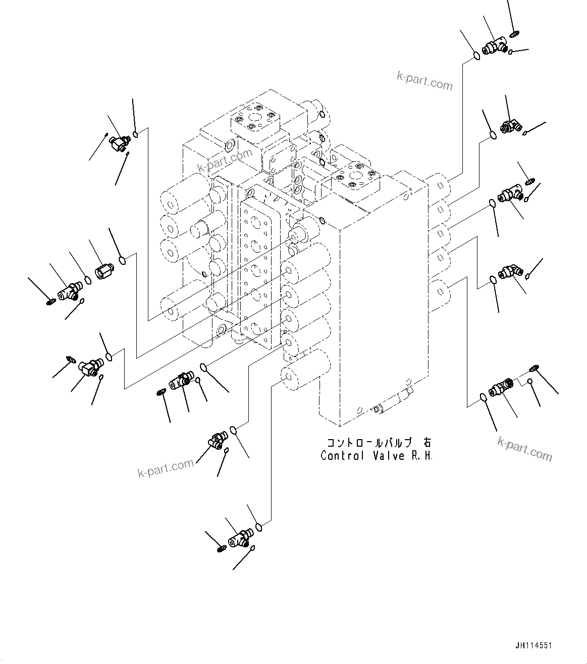 Komatsu parts book diagram for PC2000-11R S/N 31001-UP: CONTROL VALVE, JOINT PARTS, R.H. (1/2) (LOADING SHOVEL, BOTTOM DUMP TYPE)(#30001-)