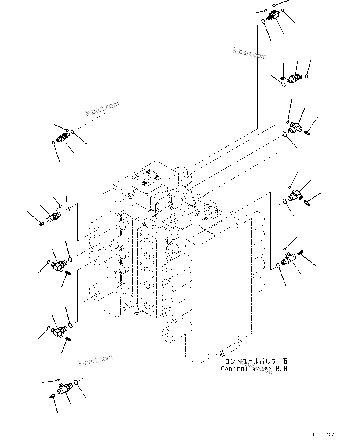 Komatsu parts book diagram for PC2000-11R S/N 31001-UP: CONTROL VALVE, JOINT PARTS, R.H. (2/2) (LOADING SHOVEL, BOTTOM DUMP TYPE)(#30001-)